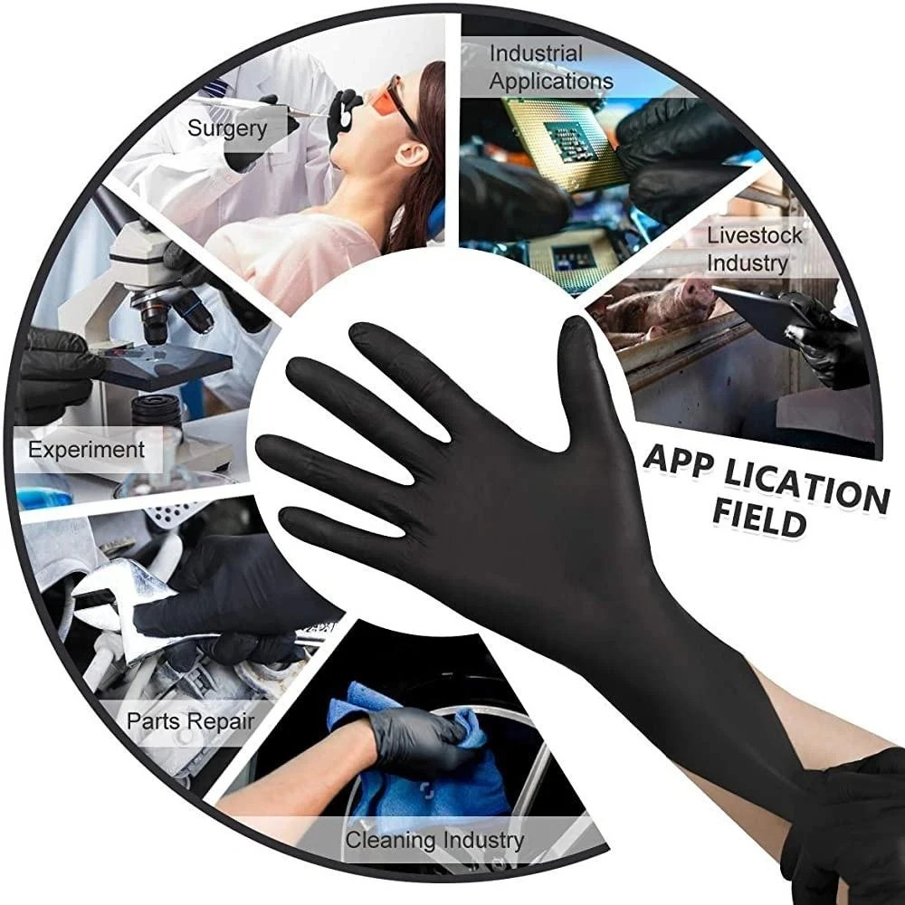 Black Nitrile Disposable Gloves Powder Free Latex Free 4.5 Mil & Size M – XXL