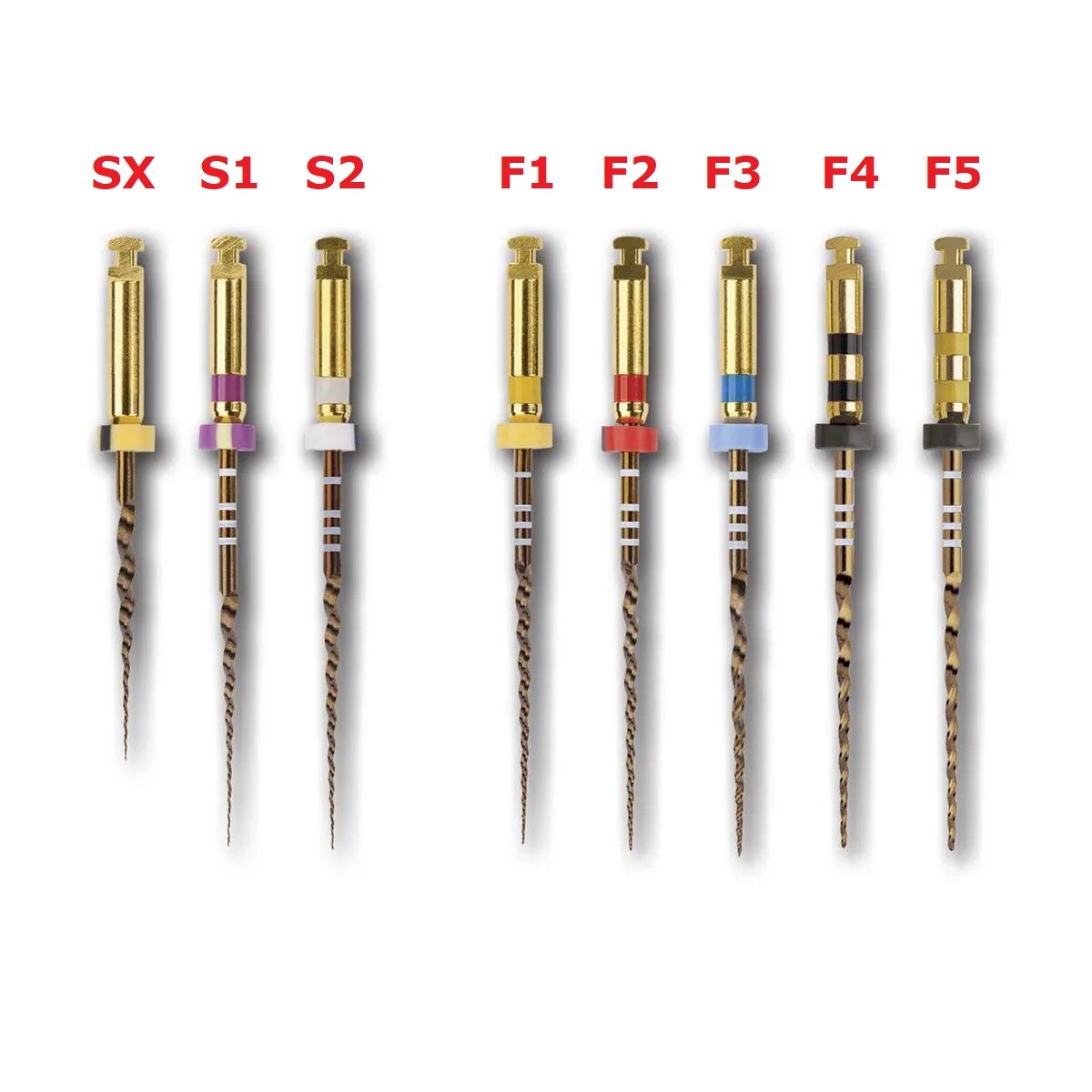 Gold Rotary Files F1,F2,F3,S1,S2,SX-F3 21mm 30 Files 5 packs (6files/pk)