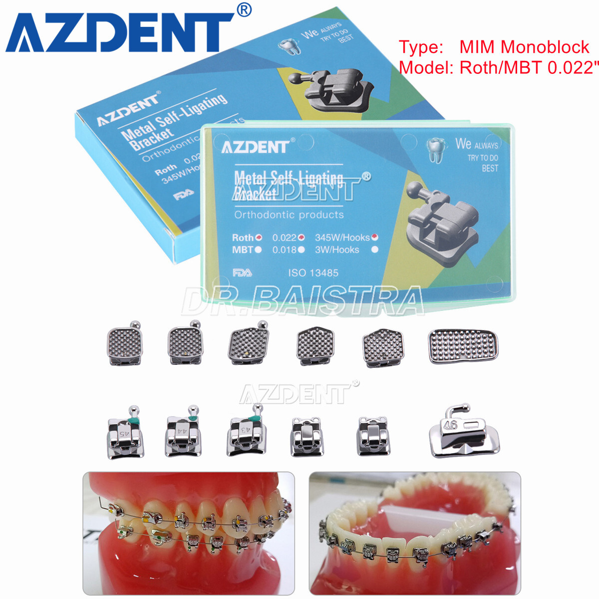 AZDENT Dental Orthodontic Self-Ligating Brackets Braces Mini MBT/ Roth 022