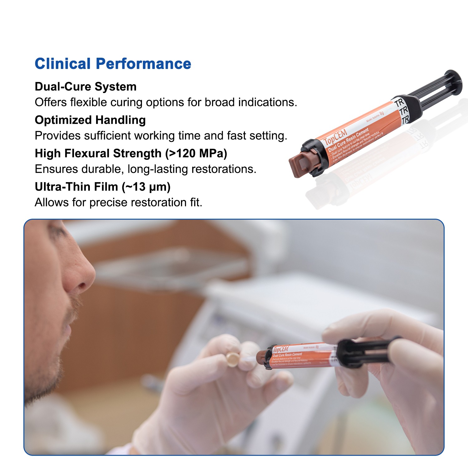 Cemento resinoso de fijación de curado dual Dental TopCEM para restauraciones