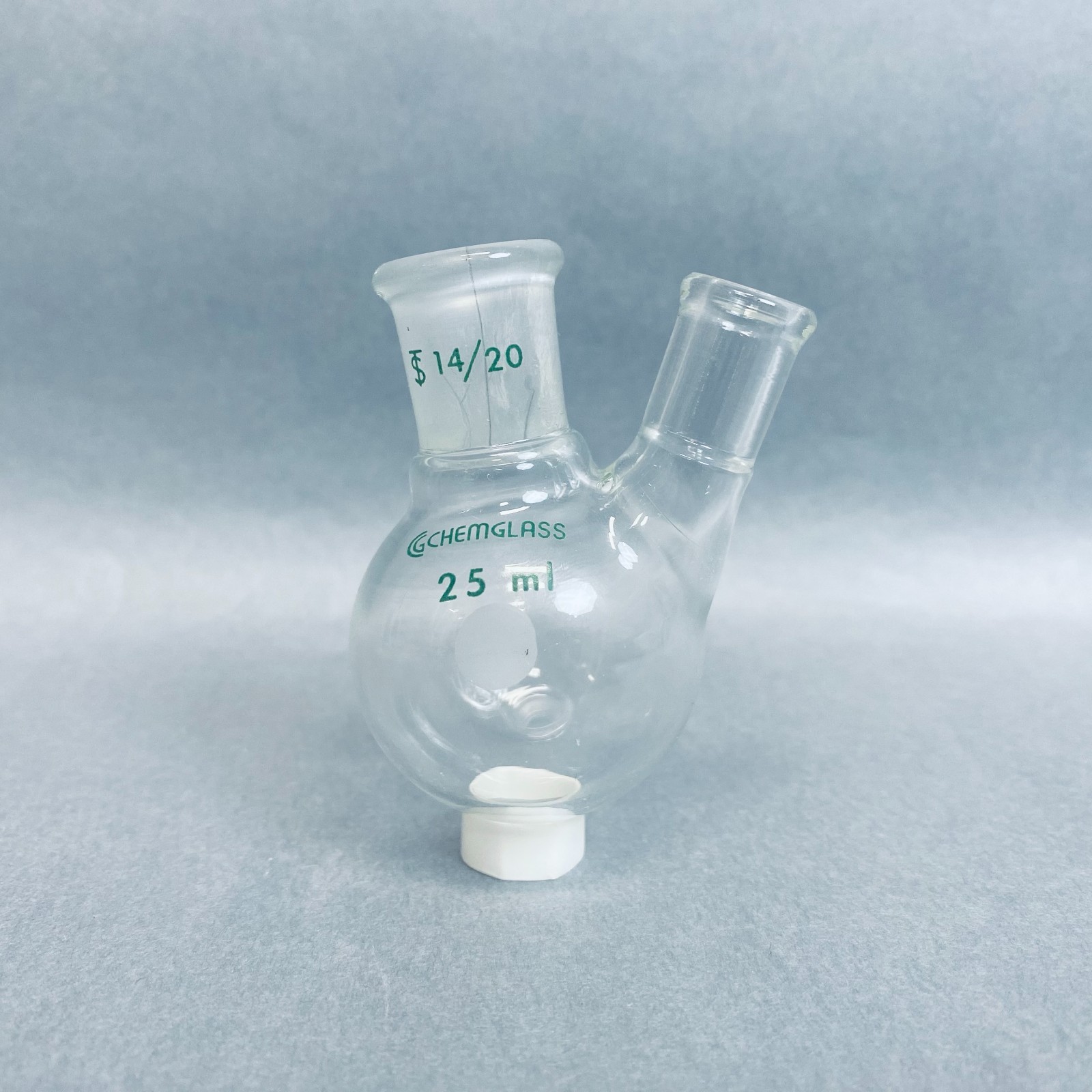 Chemglass Single Neck 25 ml Round Bottom Flask 14/20 with Side Tubulation