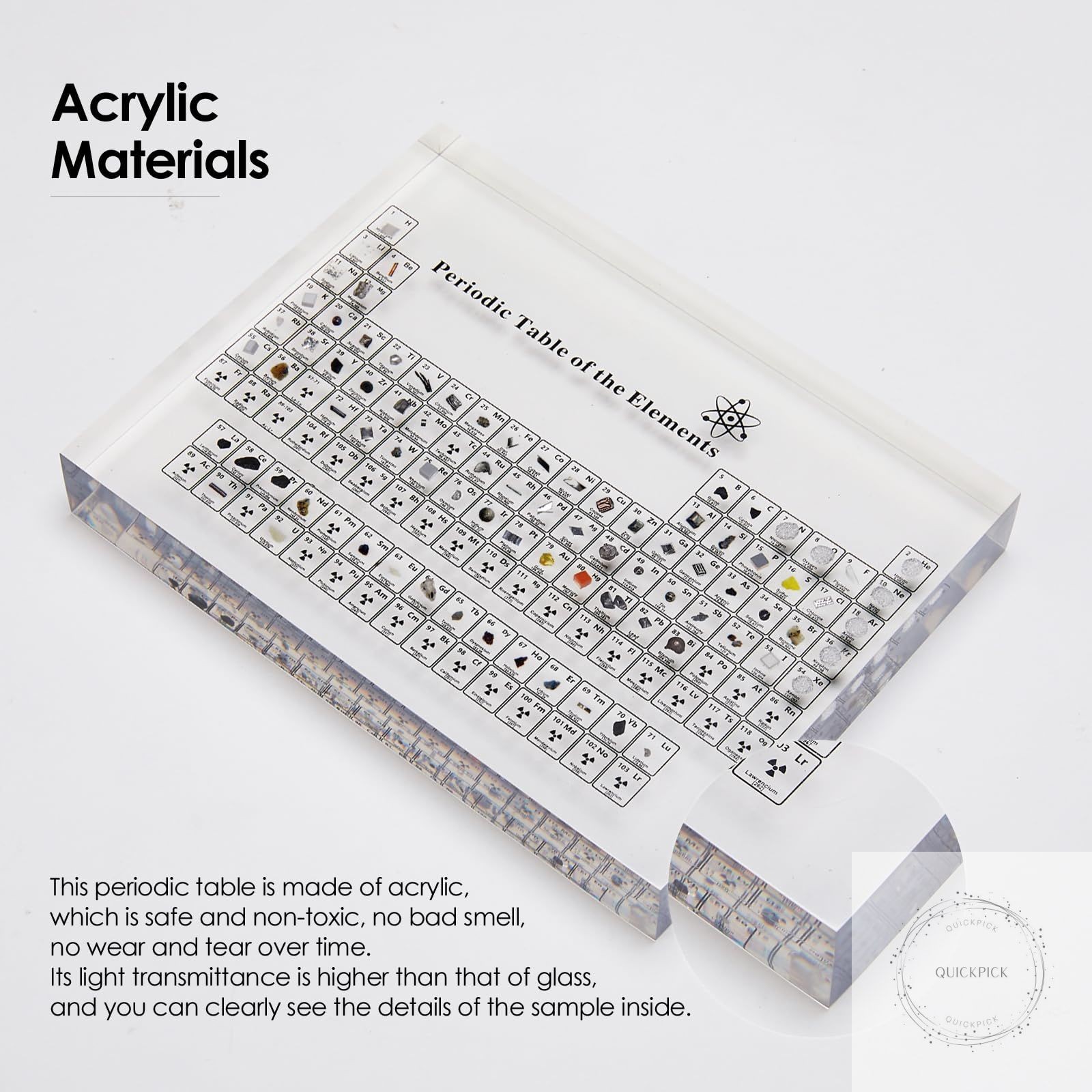 Periodic Table with Real Elements Inside, Acrylic Periodic Table Display with