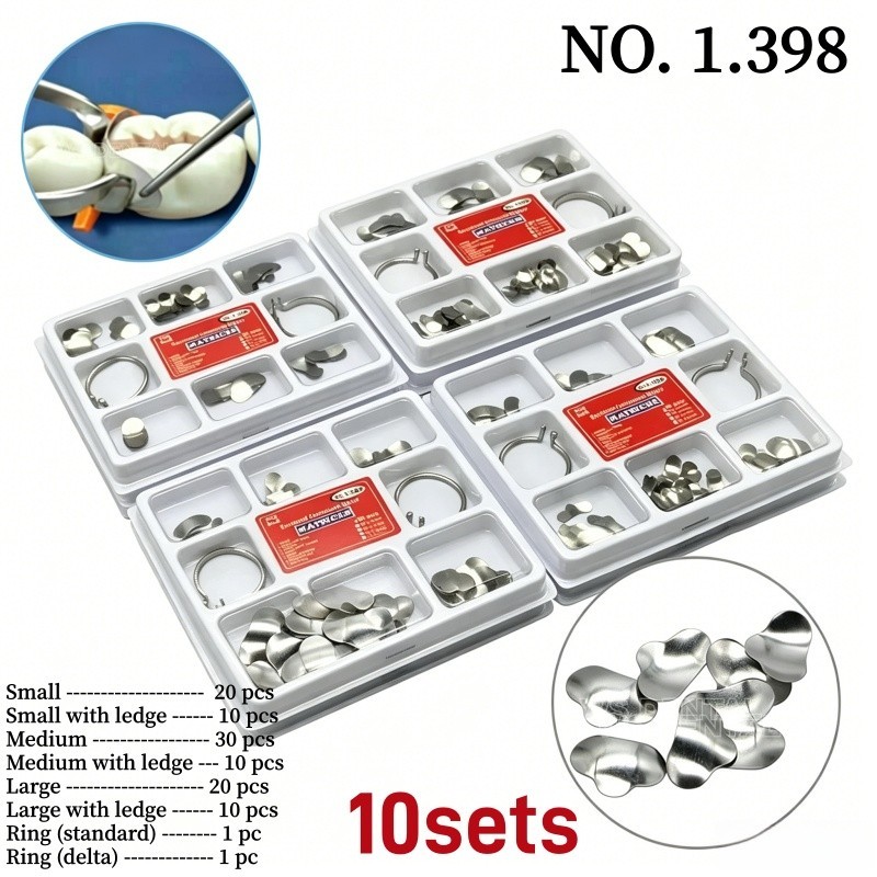 10 Set TOR VM Dental Matrix Bands Sectional Contoured Matrices Wedges Ring Clamp
