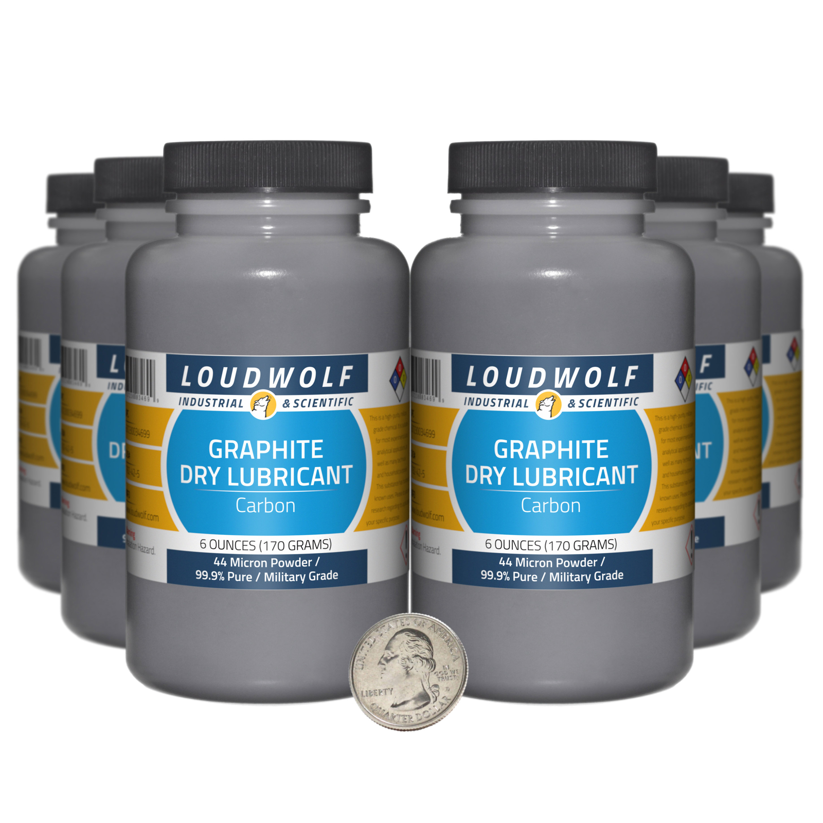 Graphite / 2.3 Pounds / 6 Bottles / 99.9% Pure Military Grade / 44 Micron Powder