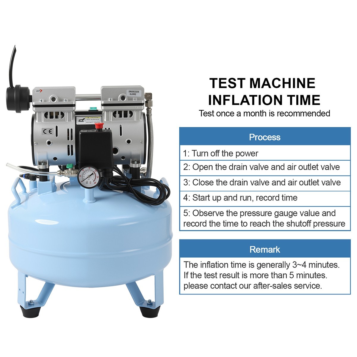 24L Portable Dental Air Compressor Oil Free Silent Air Pump 600W 118 L/min