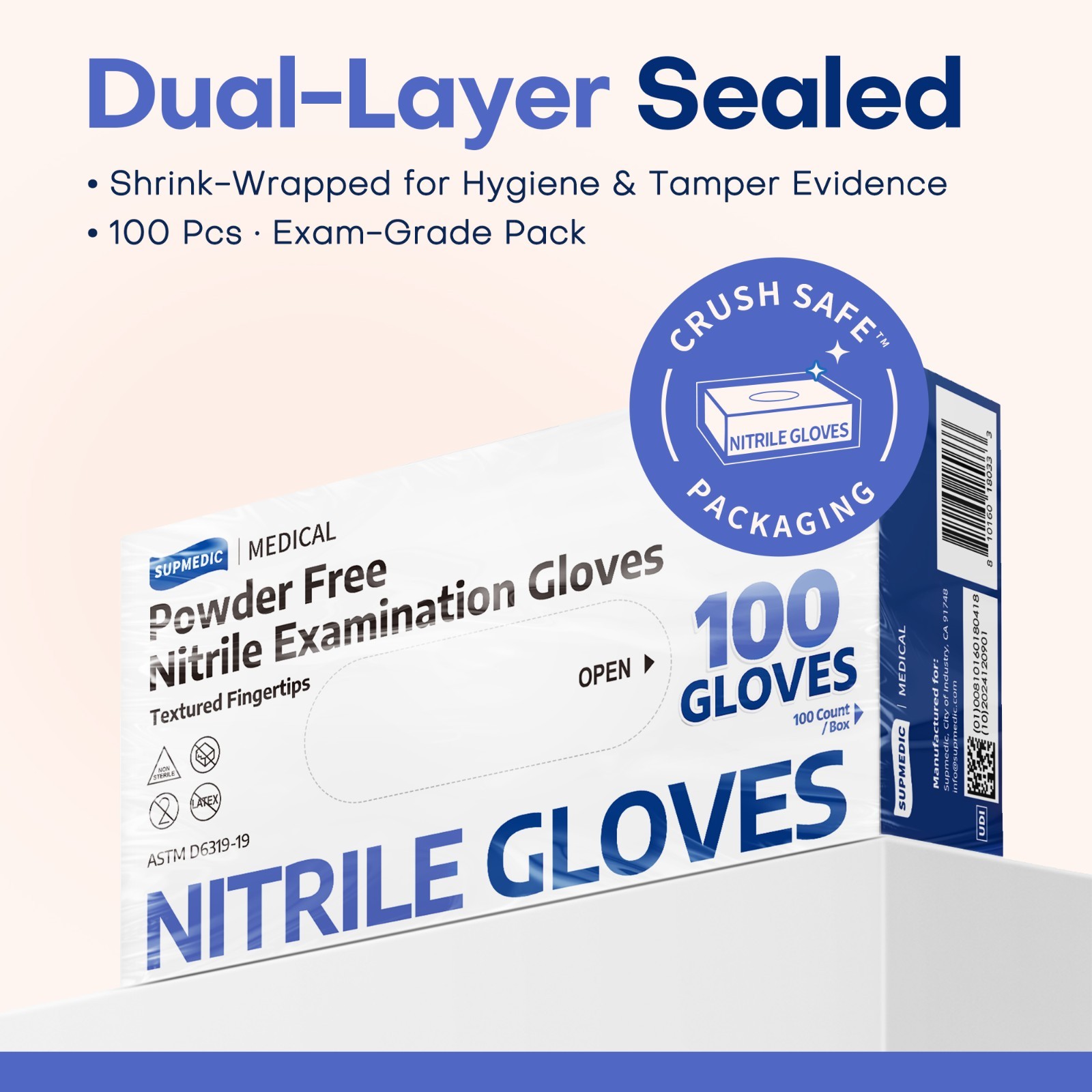 Medical Nitrile Exam Gloves, Blue Iris, Powder-Free Food-Safe Disposable Glove