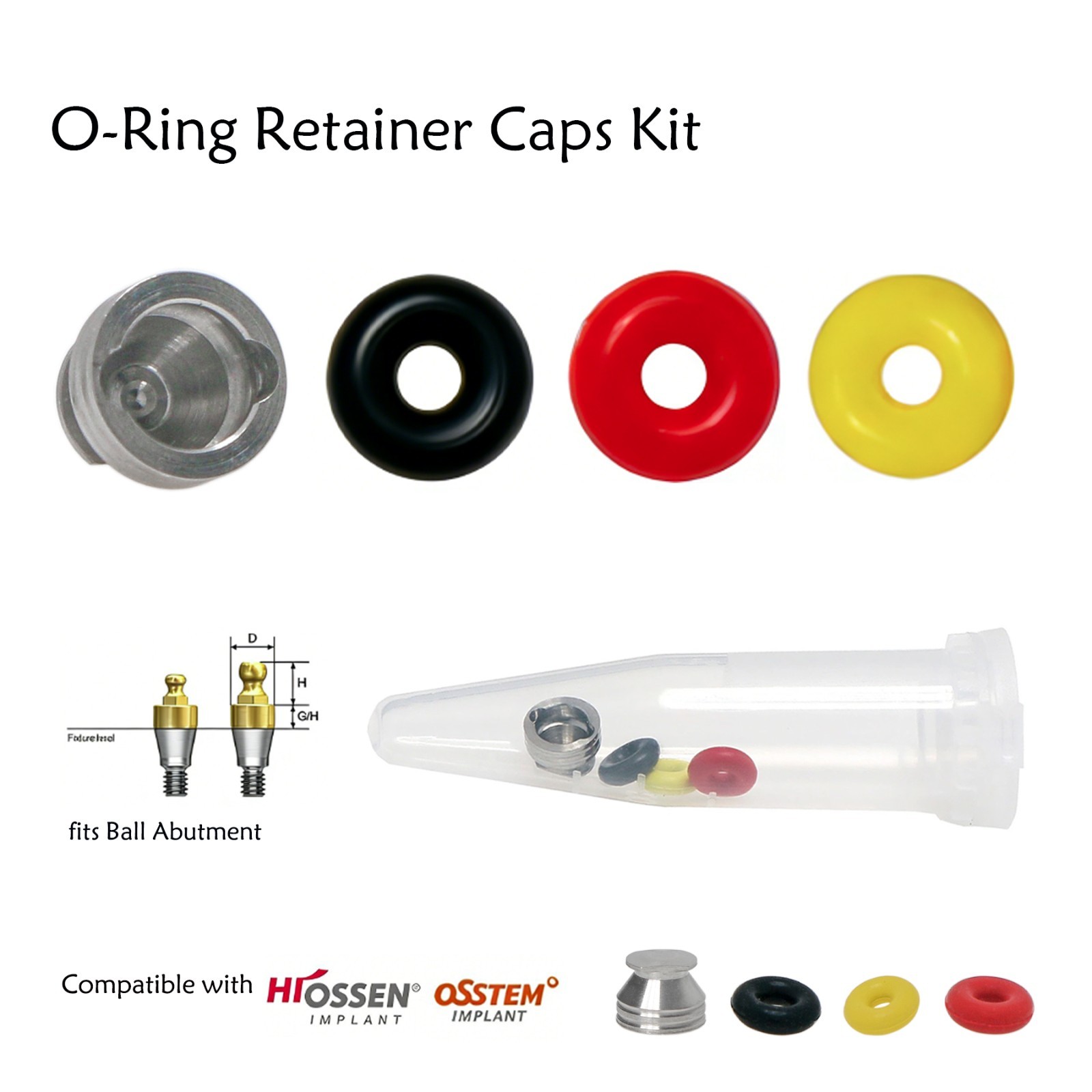 US Dental O-ring Retainer Caps Kit For Implant Osstem Ball Attachment Abutments