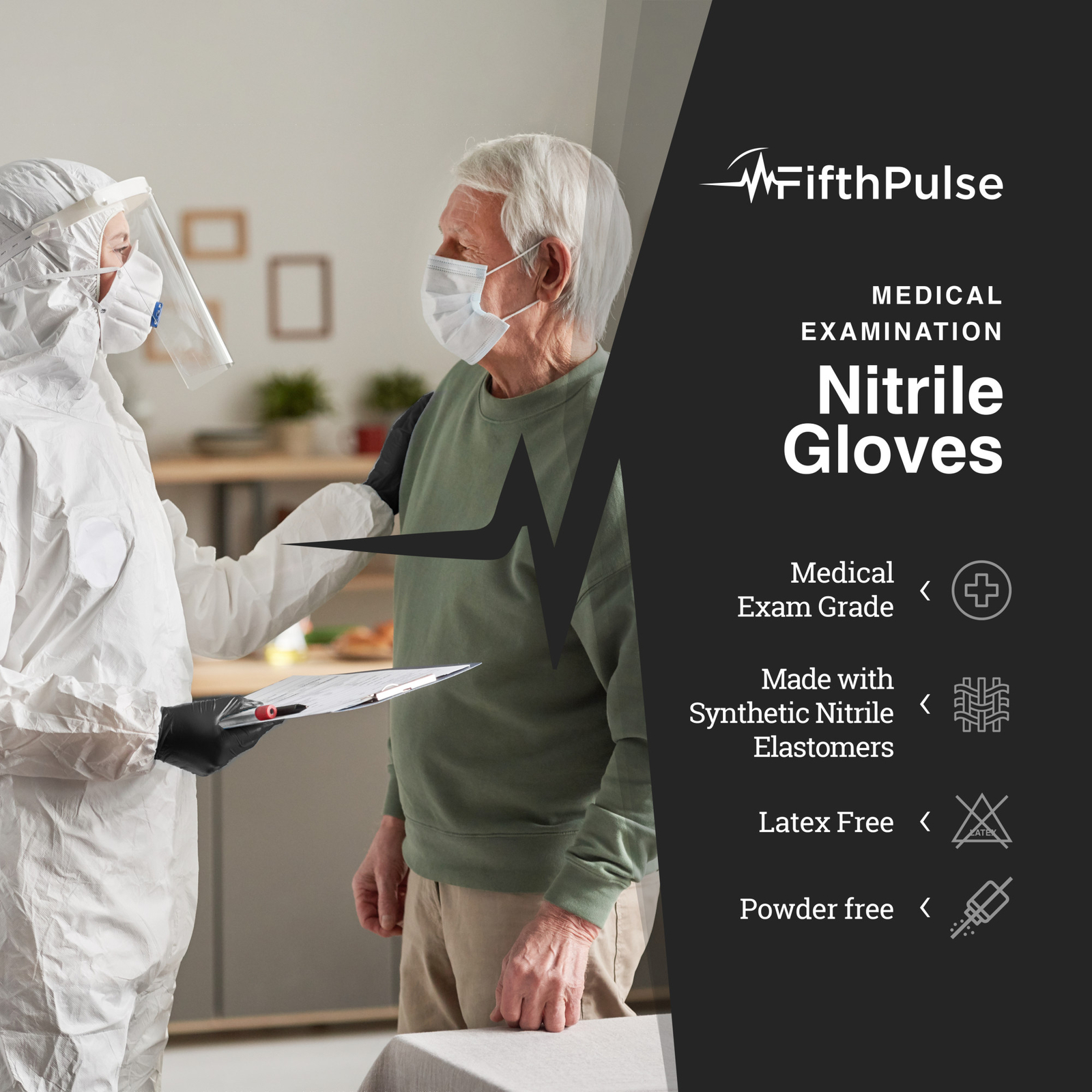Fifth Pulse Nitrile Exam Latex Free & Powder Free Gloves – Black