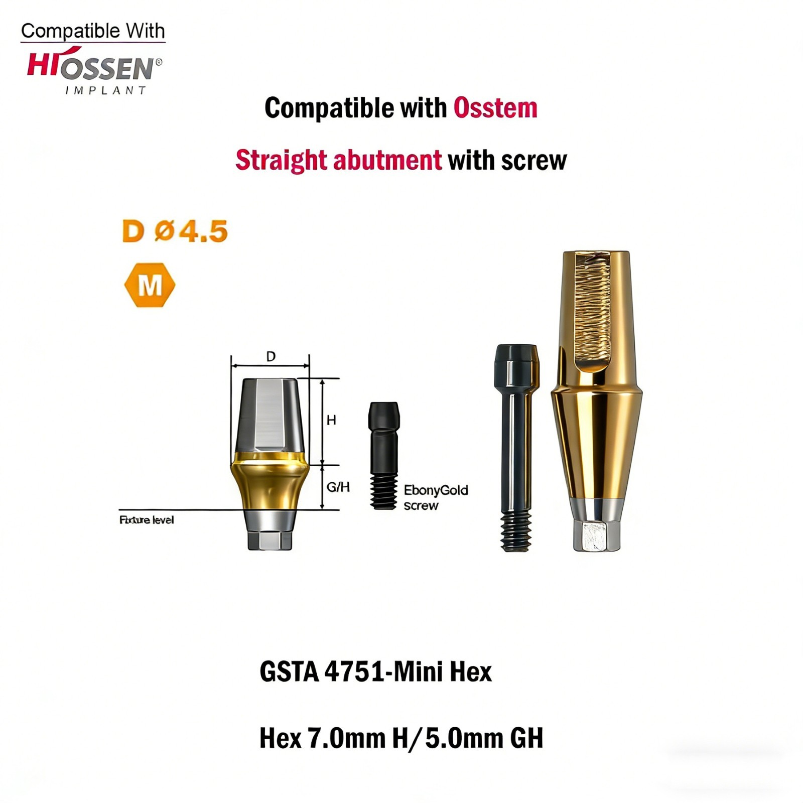 Dental Titanium Cemented straight abutment fits to Osstem Hiossen Mini Regular