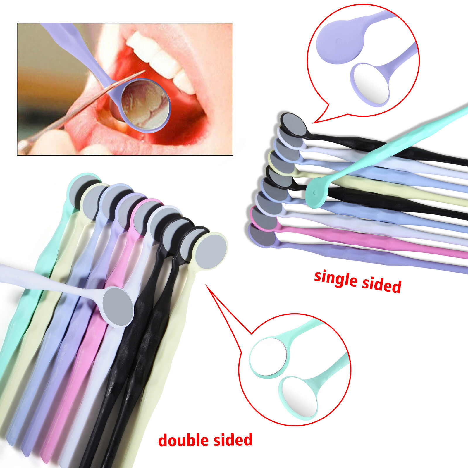 Dental Mouth Mirrors Plastic Reflector Anti-fog Mirrors Single Side Color Mixed