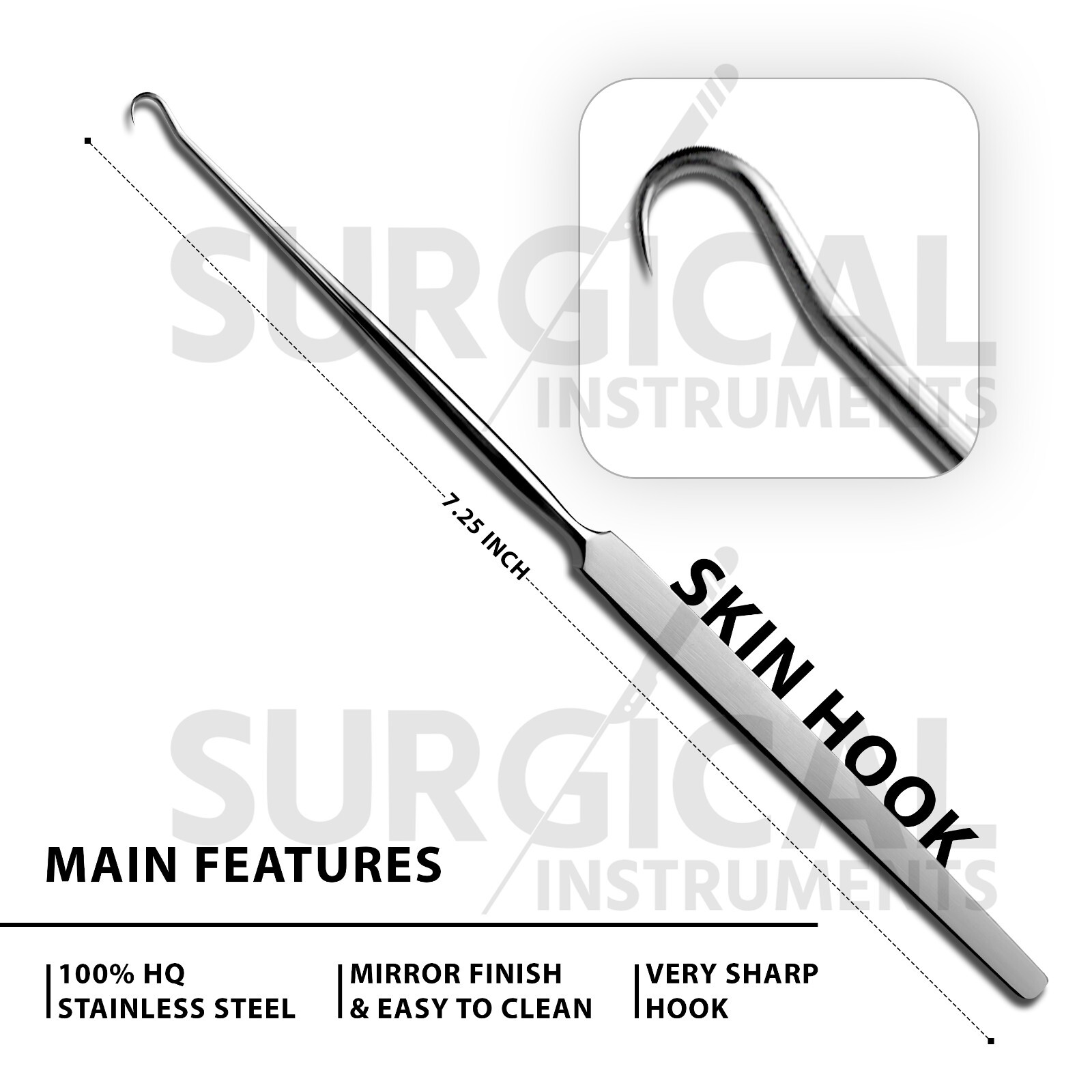 Gillies Skin Hook 7.25” Single Sharp Prong Retractor Surgical German Grade