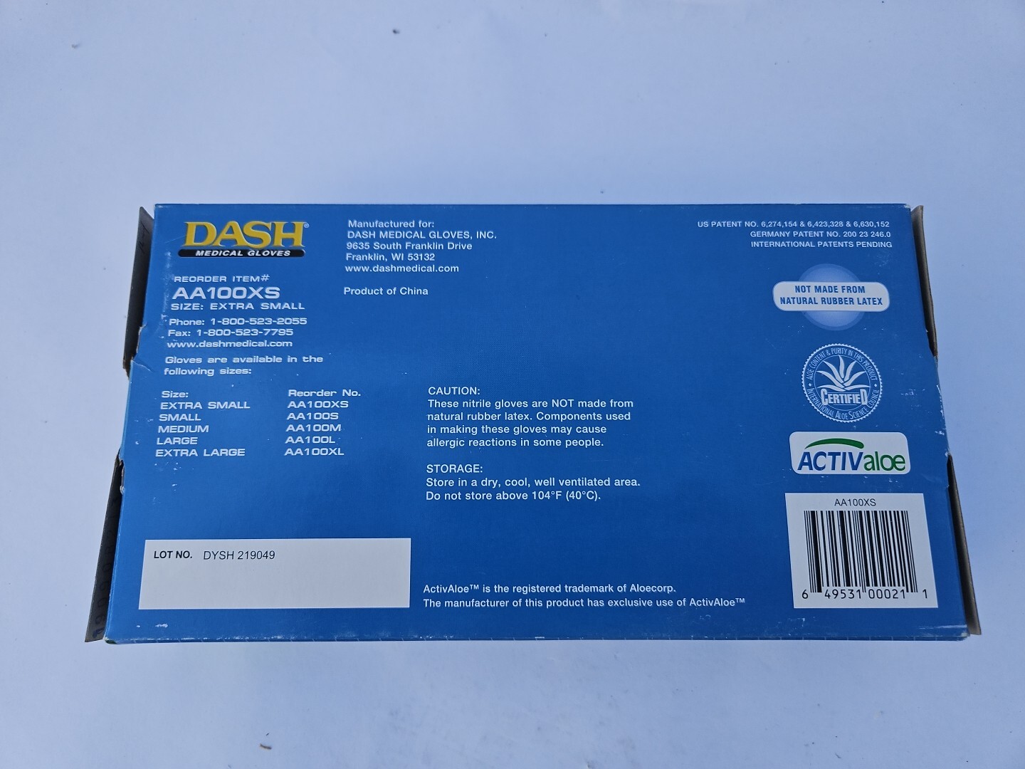Alasta Aloe Nitrile gloves Extra Small Powder-Free, AA100XS Disposable XS