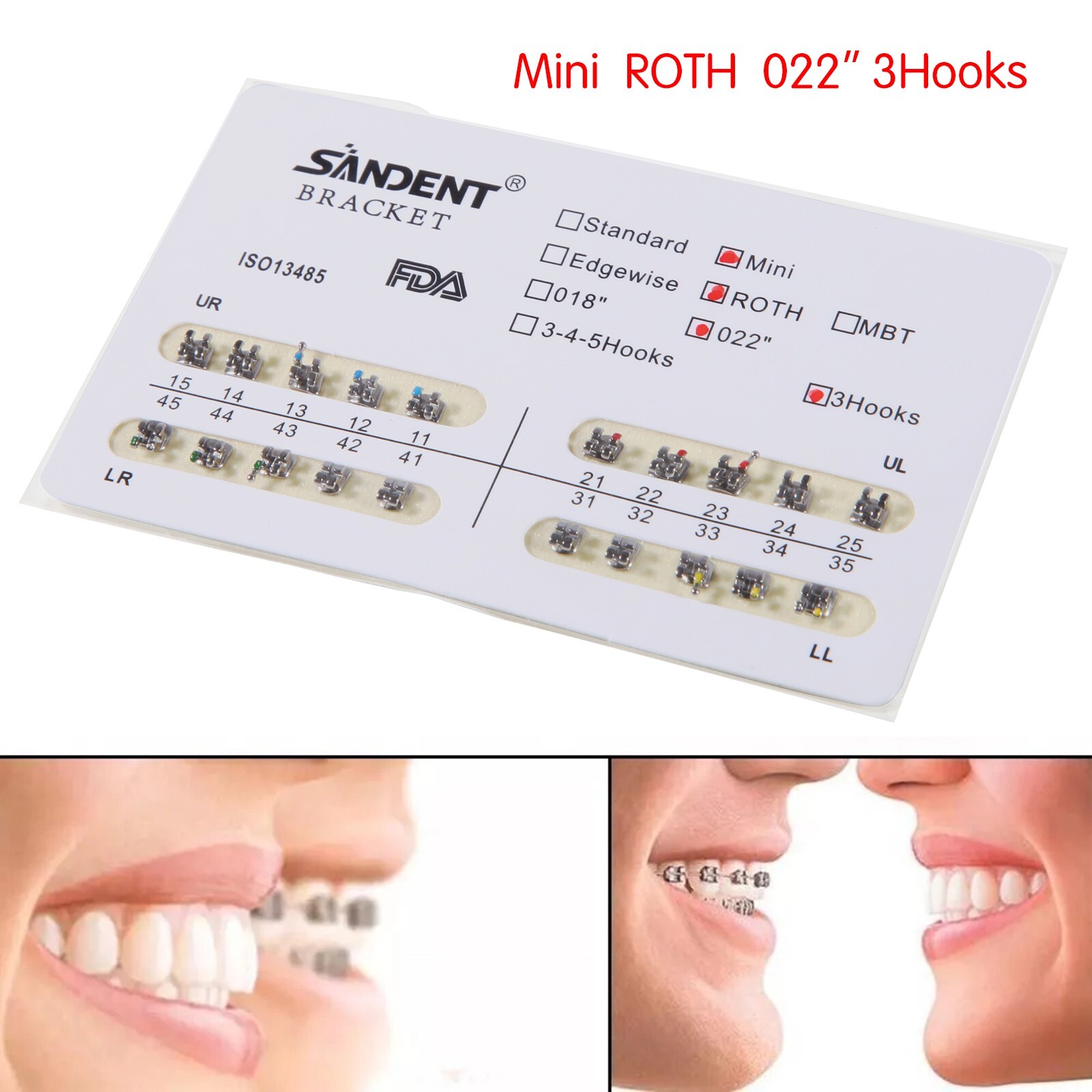 10 Packs USA Dental Orthodontics Brackets Braces Mini Roth 022″Slot 3 Hooks