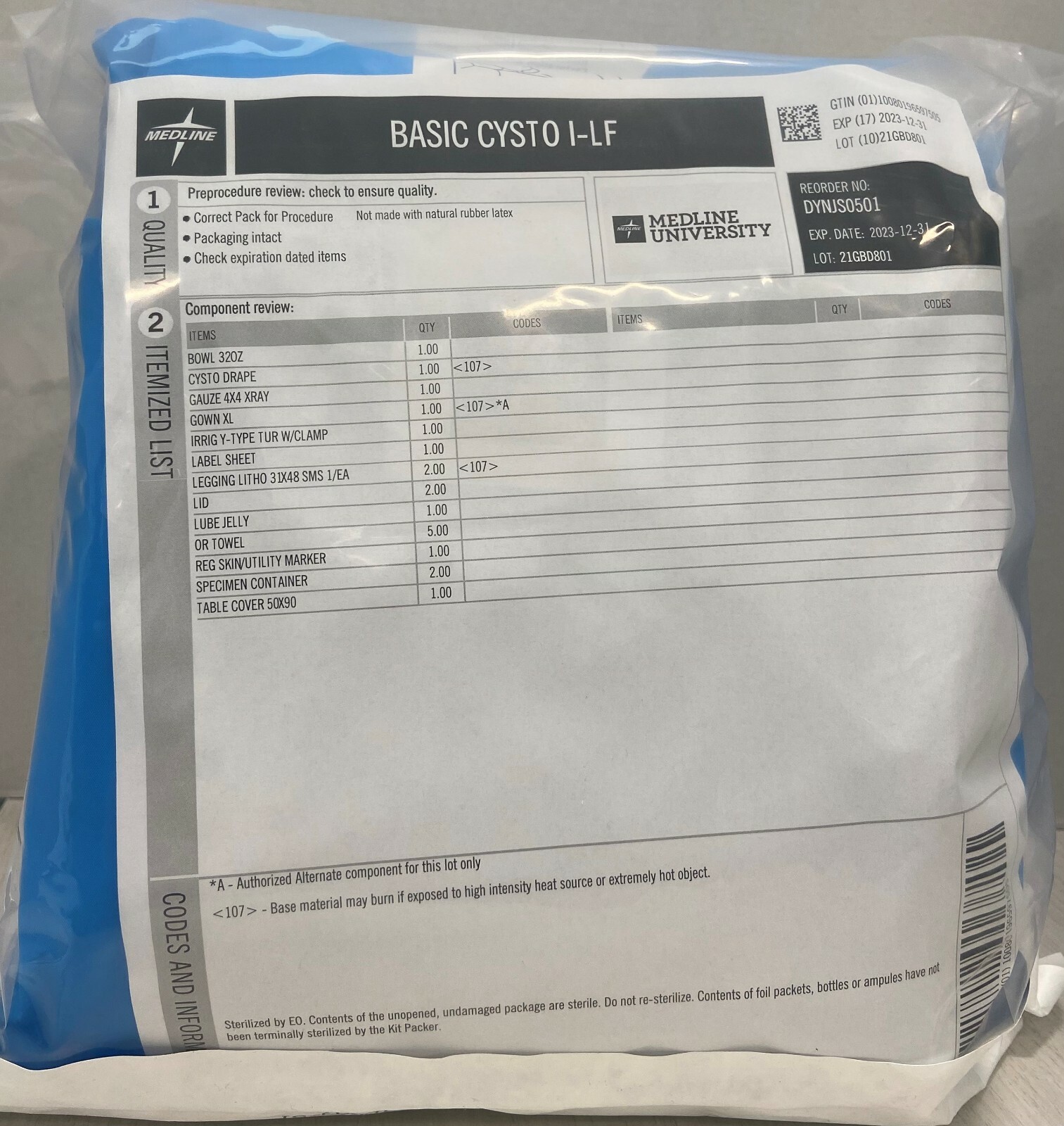 *1-Pack* Medline Basic Cystoscopy I-LF Standard Tray Sterile DYNJS0501