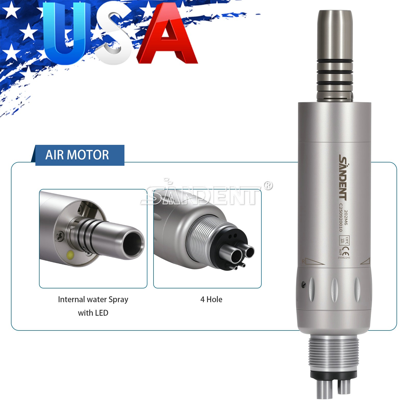 Dental Internal Water Spray Low Speed Air Motor Handpiece 4Hole E-generator LED