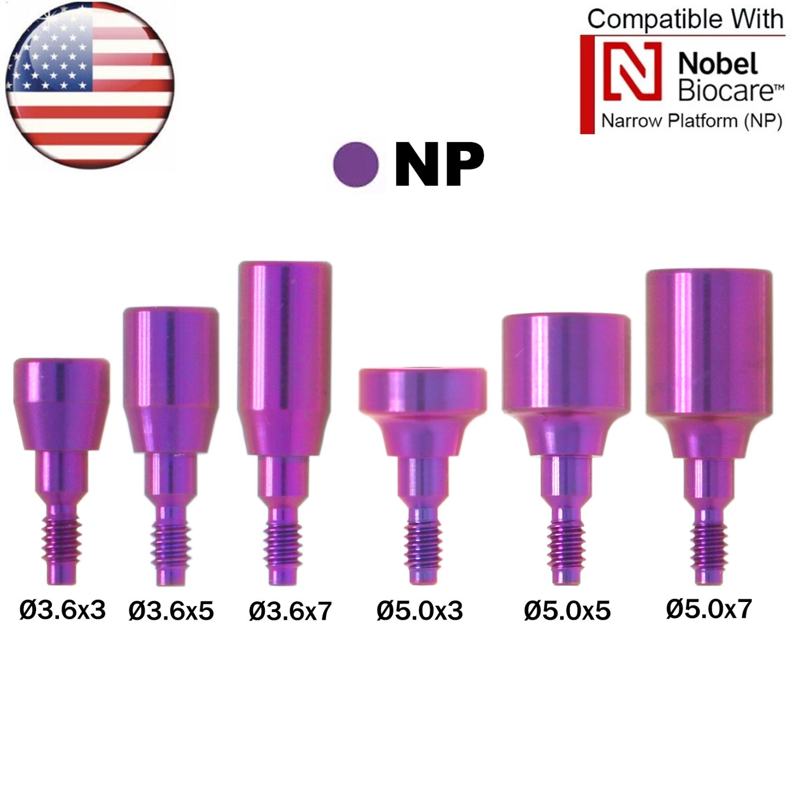 US Dental Healing Cap Abutment NP/RP Compatible with Nobel Active ∅3.6 ∅5.0 ∅6.0
