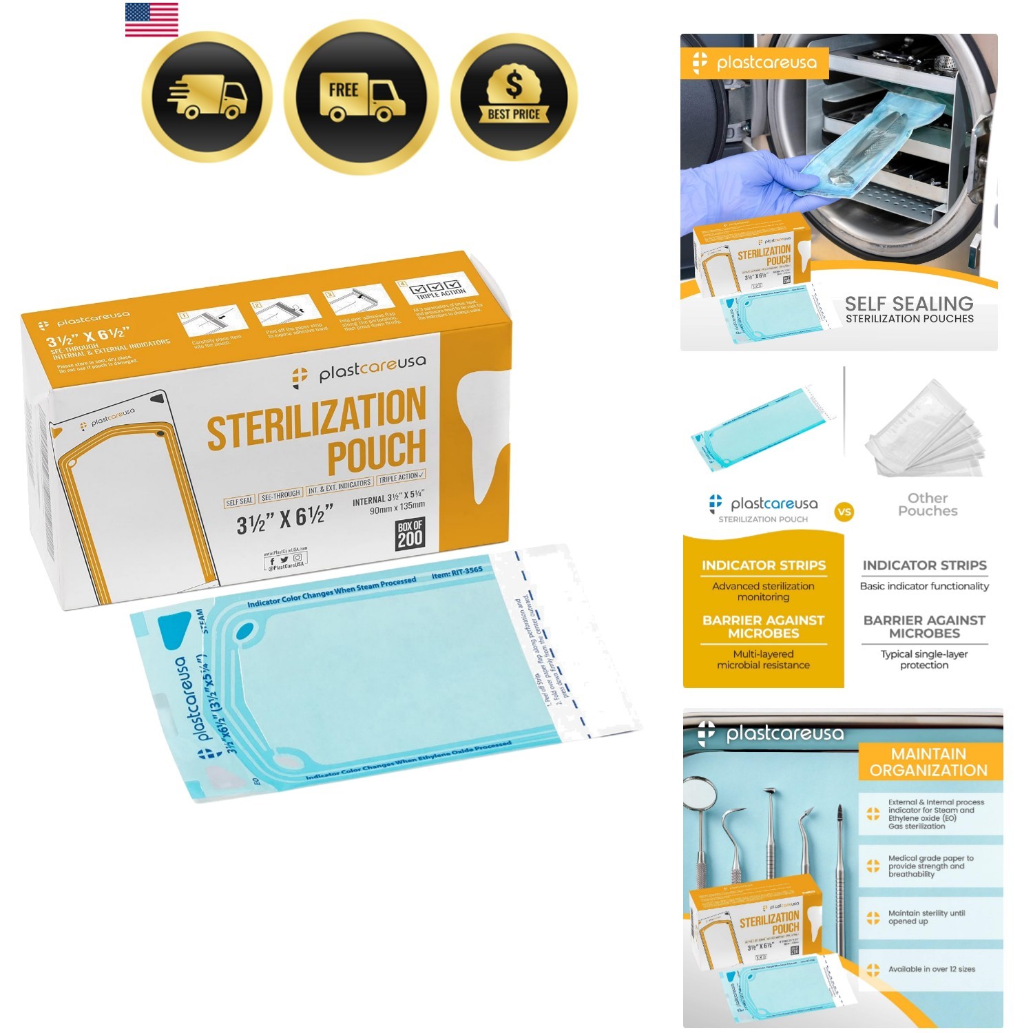 200 3.5 X 5.25 Self Sealing Sterilization Pouches – Autoclave Sterilizer Bags…