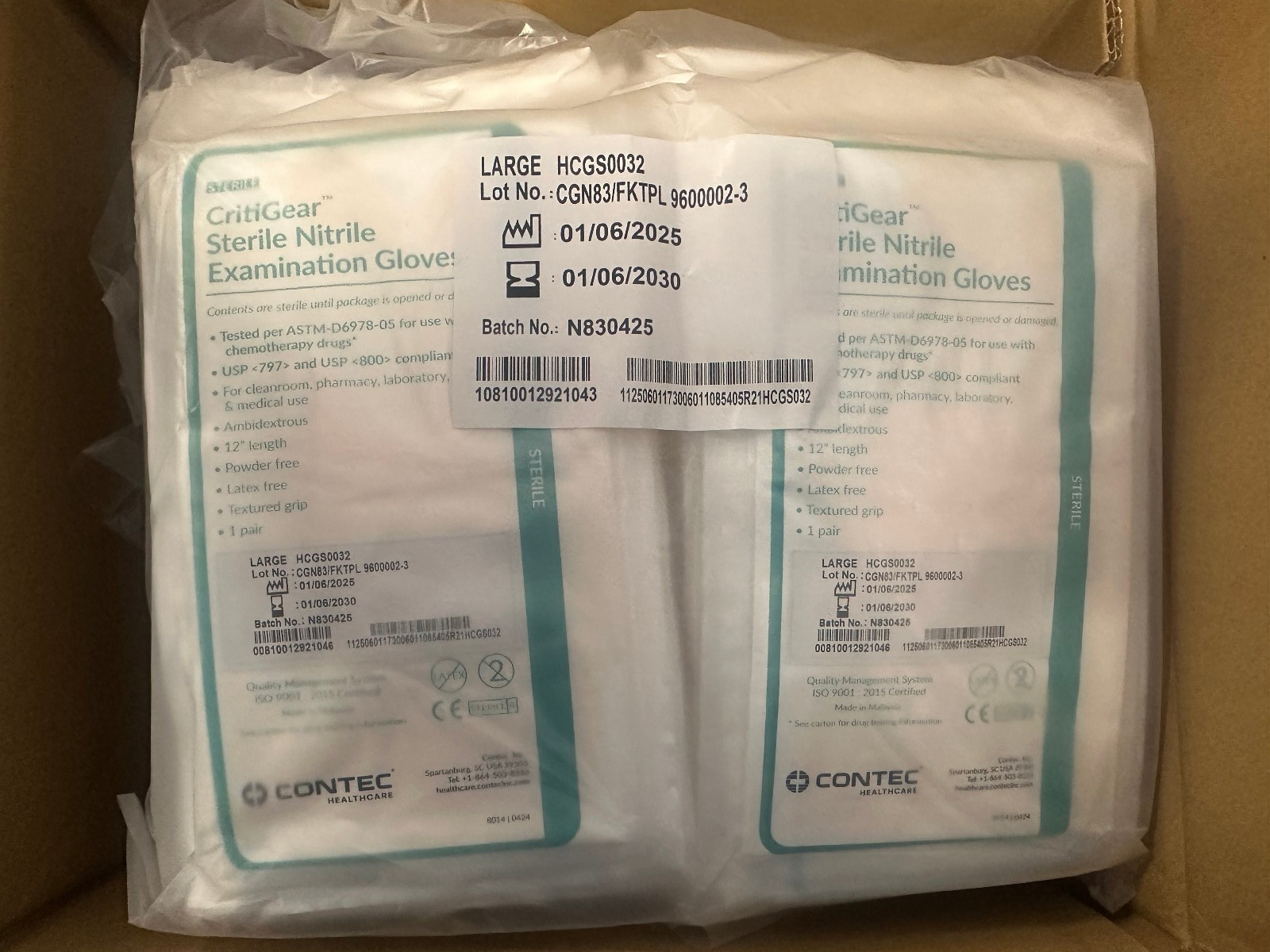 CRITIGEAR STERILE NITRILE EXAMINATION GLOVES LARGE 50 PAIRS BRAND NEW 01/2030