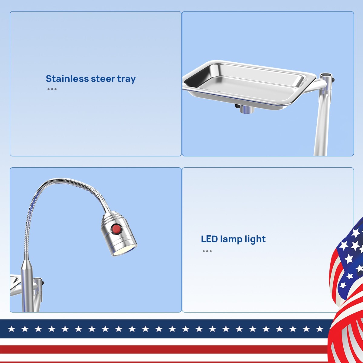 Protable Dental Chair with Oral Light Lamp PU Leather /Post Mounted Utility Tray
