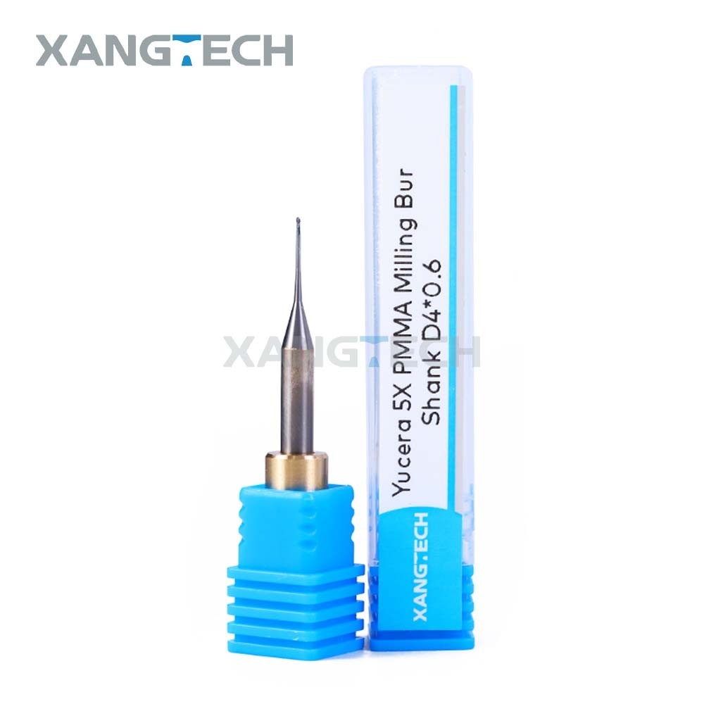 Yucera 5X PMMA Milling Burs Shank D 4mm Tools 0.6/1.0/2.0mm Cutters for Wax