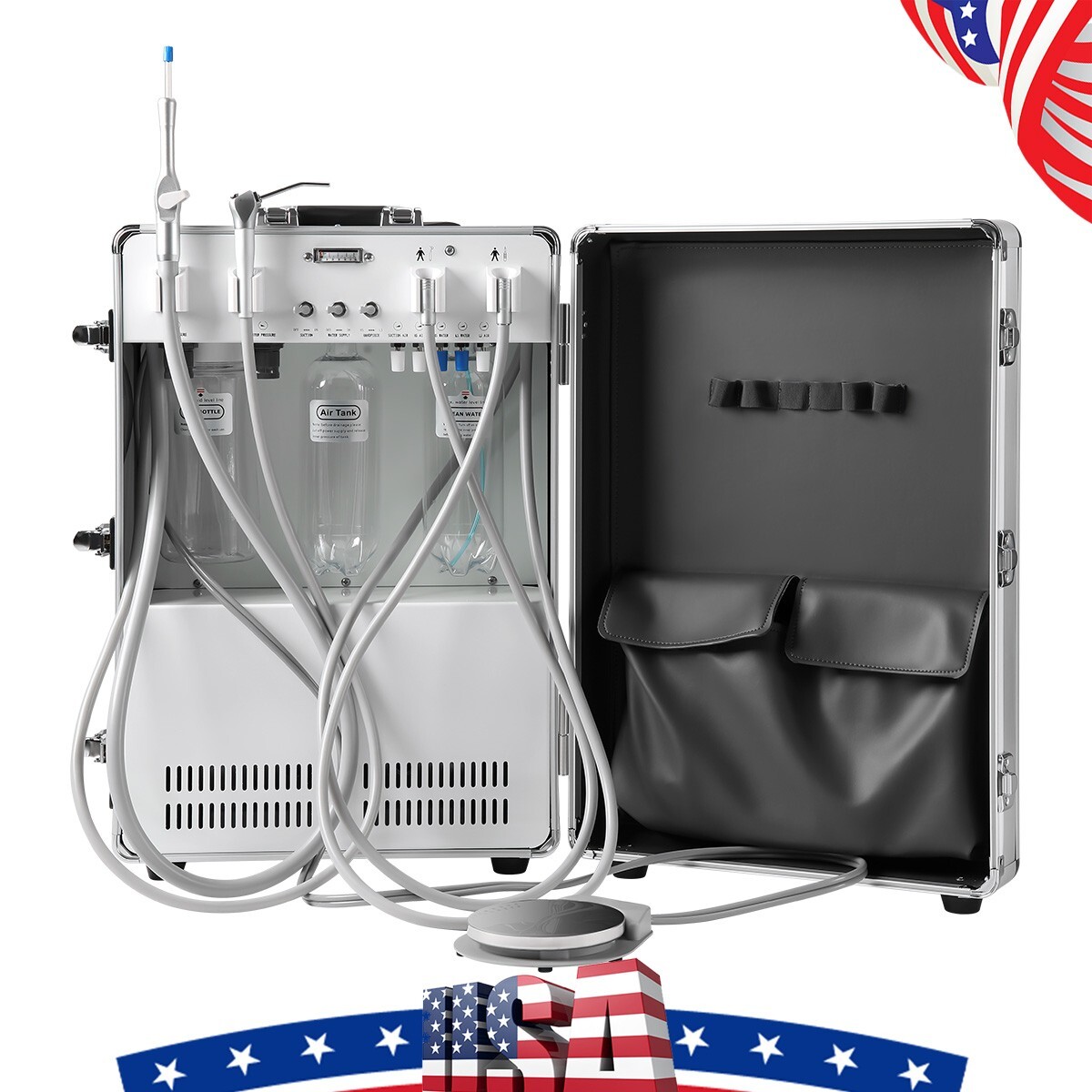 Dental Portable Mobile Delivery Unit System Air Compressor 4 Holes High Suction