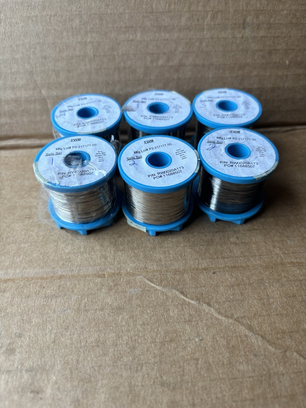 FORT WAYNE METALS ROLLED FLAT WIRE (SIZE 0.02×0.04) Lot (6) Used P/N: RW0020A173