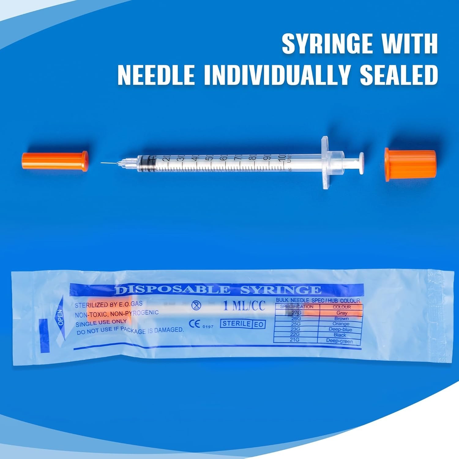 Lab Syringe 1ml 27G 1/2 Inch Plastic Dispensers 100 Pack Individually Sealed