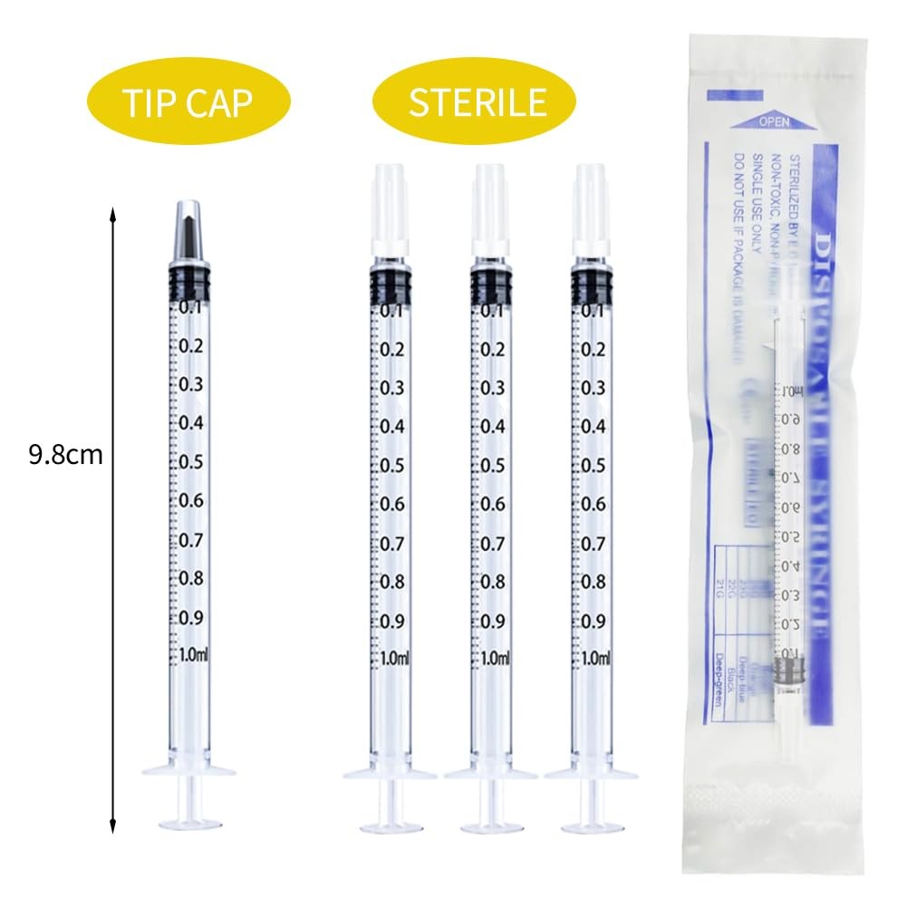 50 Pcs 1ml Syringes with Caps Oral Dispenser Individually Sterile Warpped for…