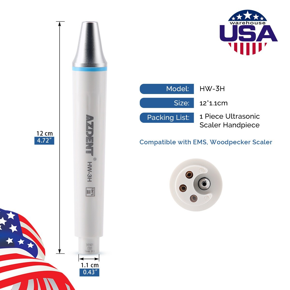Dental Detachable HW-3H Ultrasonic Piezo Scaler Handpiece fit EMS / WOODPECKER