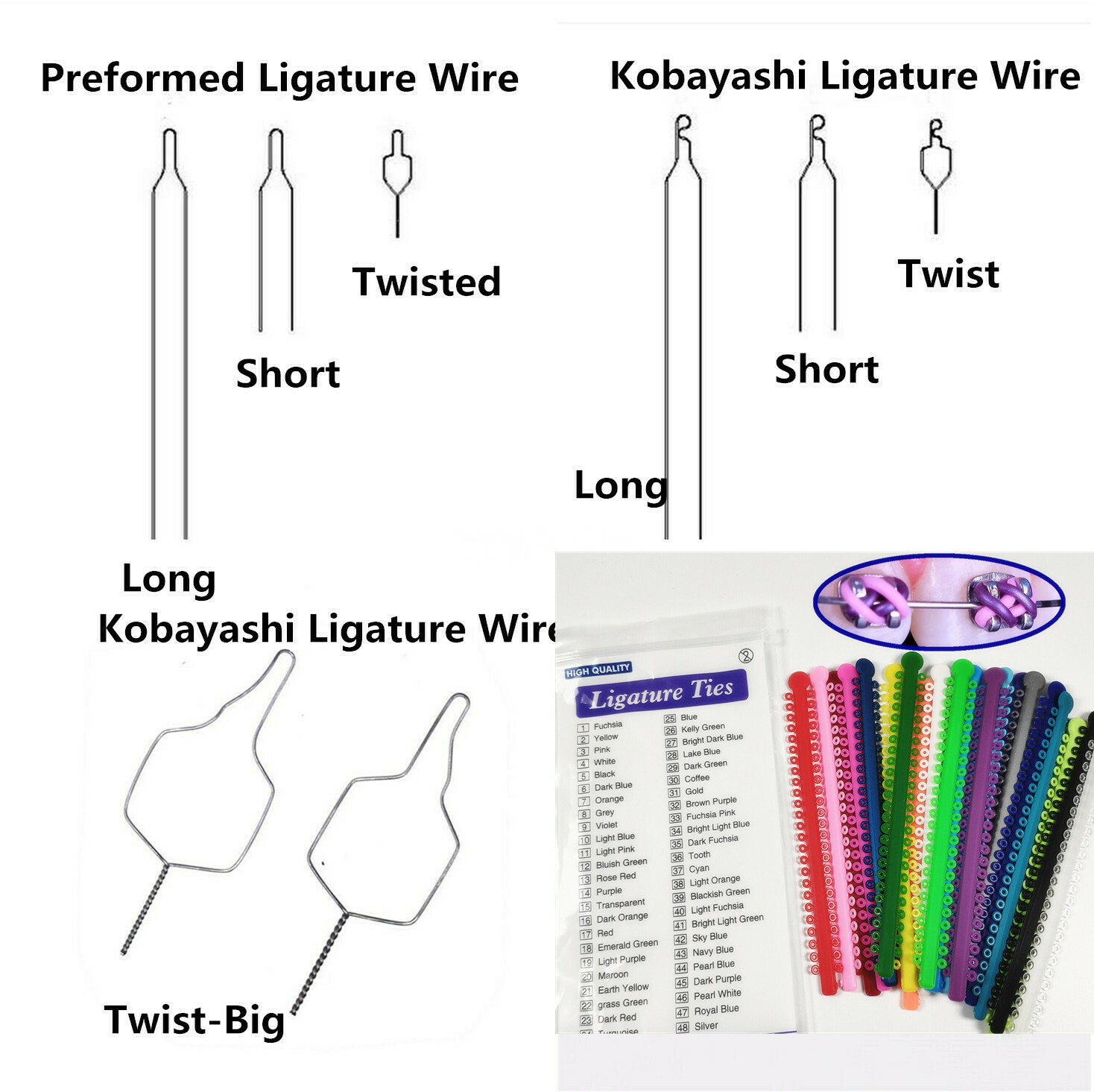 Dental Preformed Ligature Wire Kobayashi Ligatures Ties SS Long Short Twisted