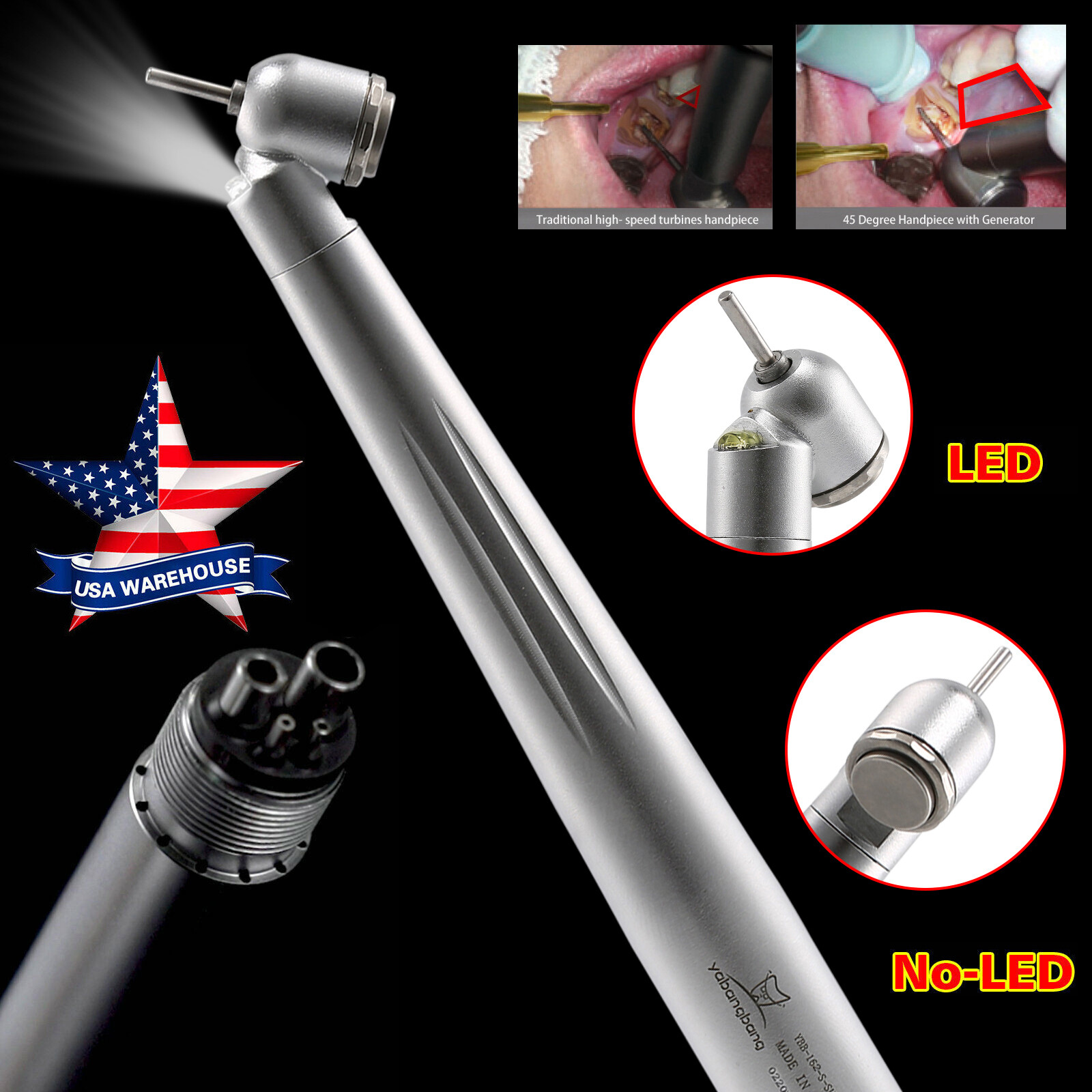 Dental Surgical High Speed /LED Handpiece 45° Degree Turbine 2/4H Fit KAVO NSK
