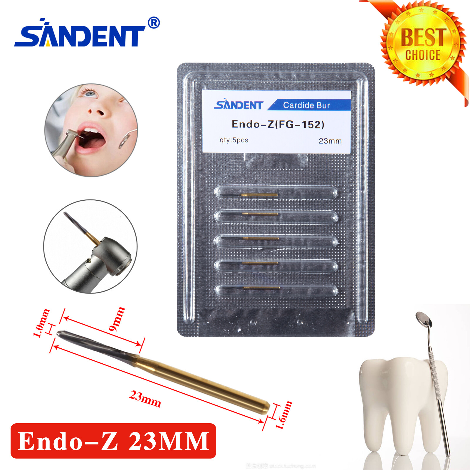Dental Endo-Z Bur Carbide Tungsten Surgical Cutter Drill Burr 1.0*23mm 5pcs/pack