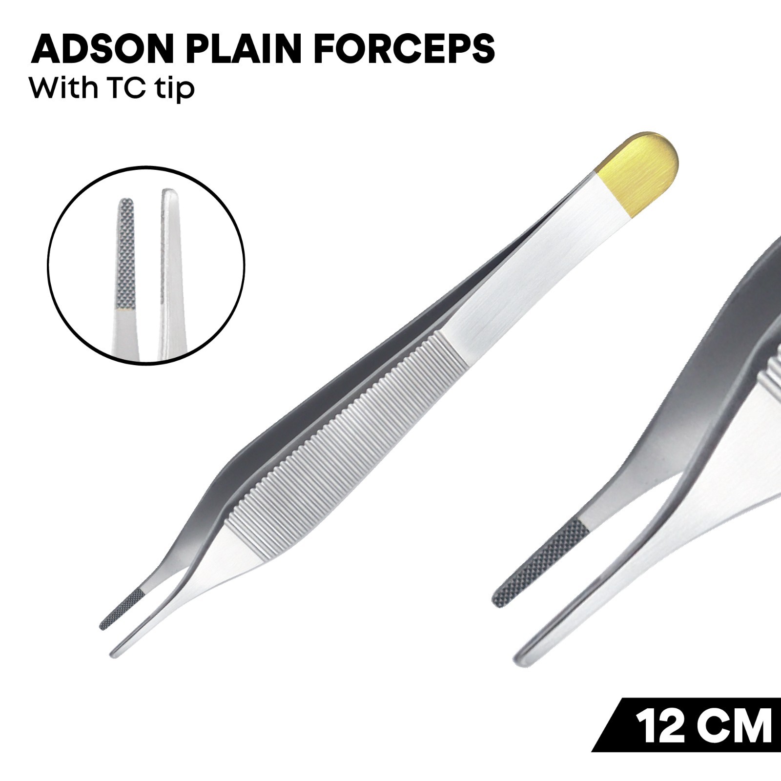 Adson Plain Forceps with TC Tip 12 cm German Steel Ophthalmic Instruments