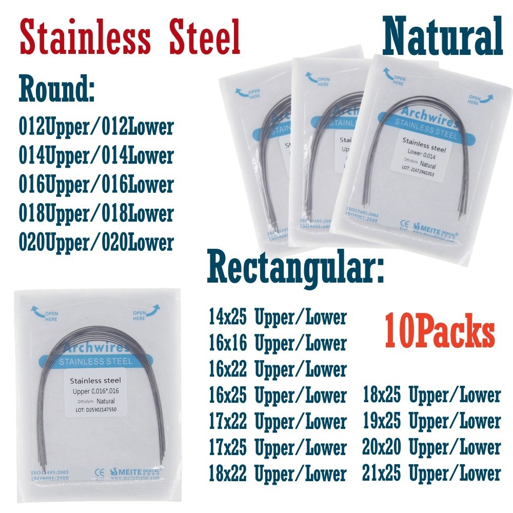100Pcs Dental Orthodontic Stainless Steel Round/Rectangular Wire Natural Form