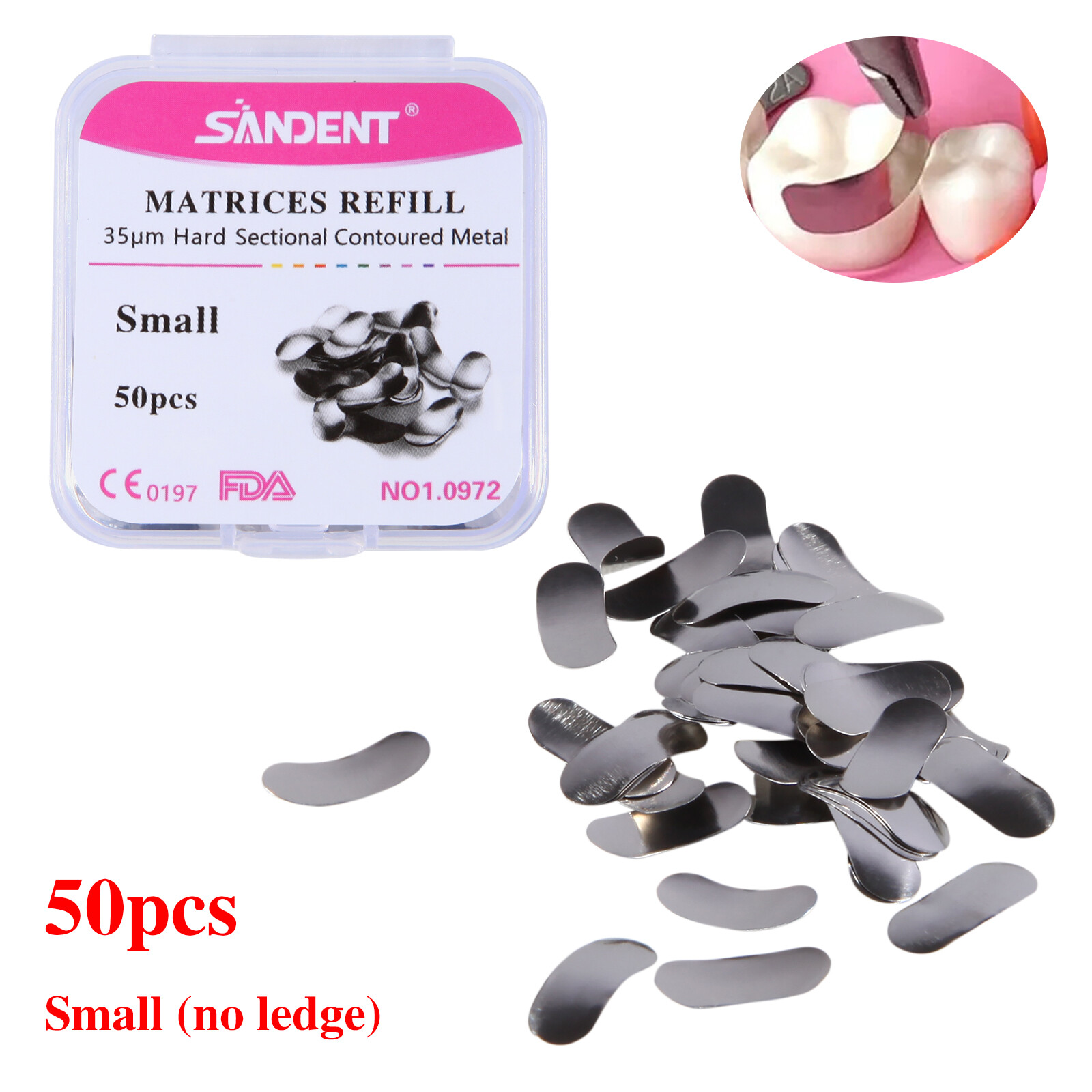 50pcs/1 box Dental Metal Matrices Sectional Contoured Matrix Refill band S/M/L