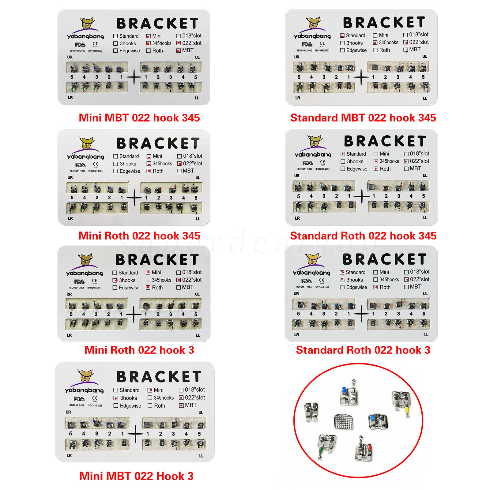 10-100 Dental Orthodontic Bracket Braces Mini/Standard MBT/Roth 022 Hooks 345 po