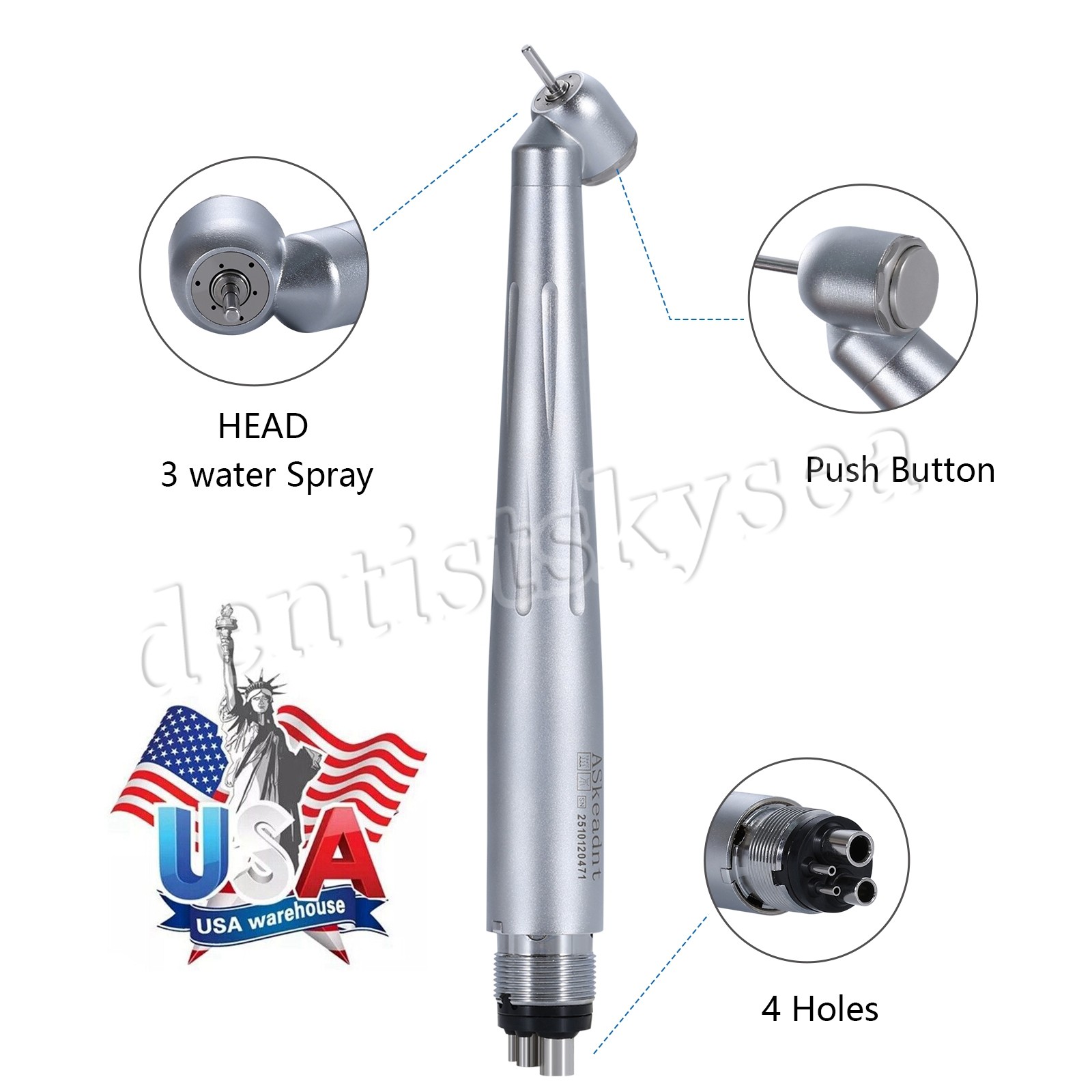 4 Holes Dental Surgical 45 Degree High Speed Handpieces Push Button Single Spray