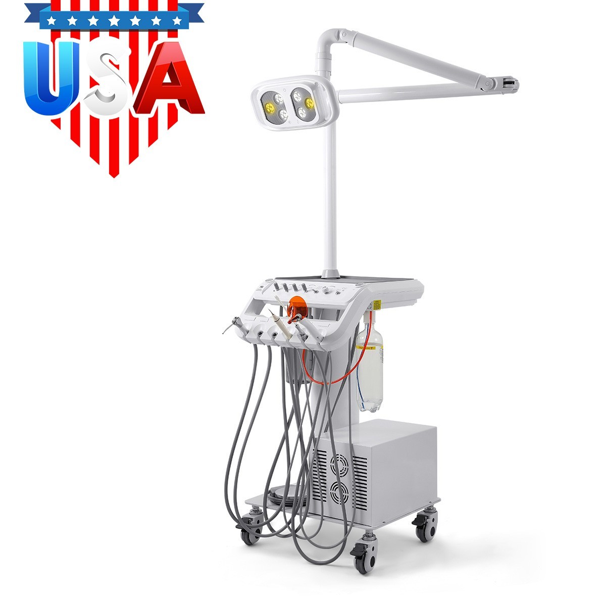 Dental Mobile Delivery Unit Cart Air Compressor 4Hole With Surgical Light Lamp