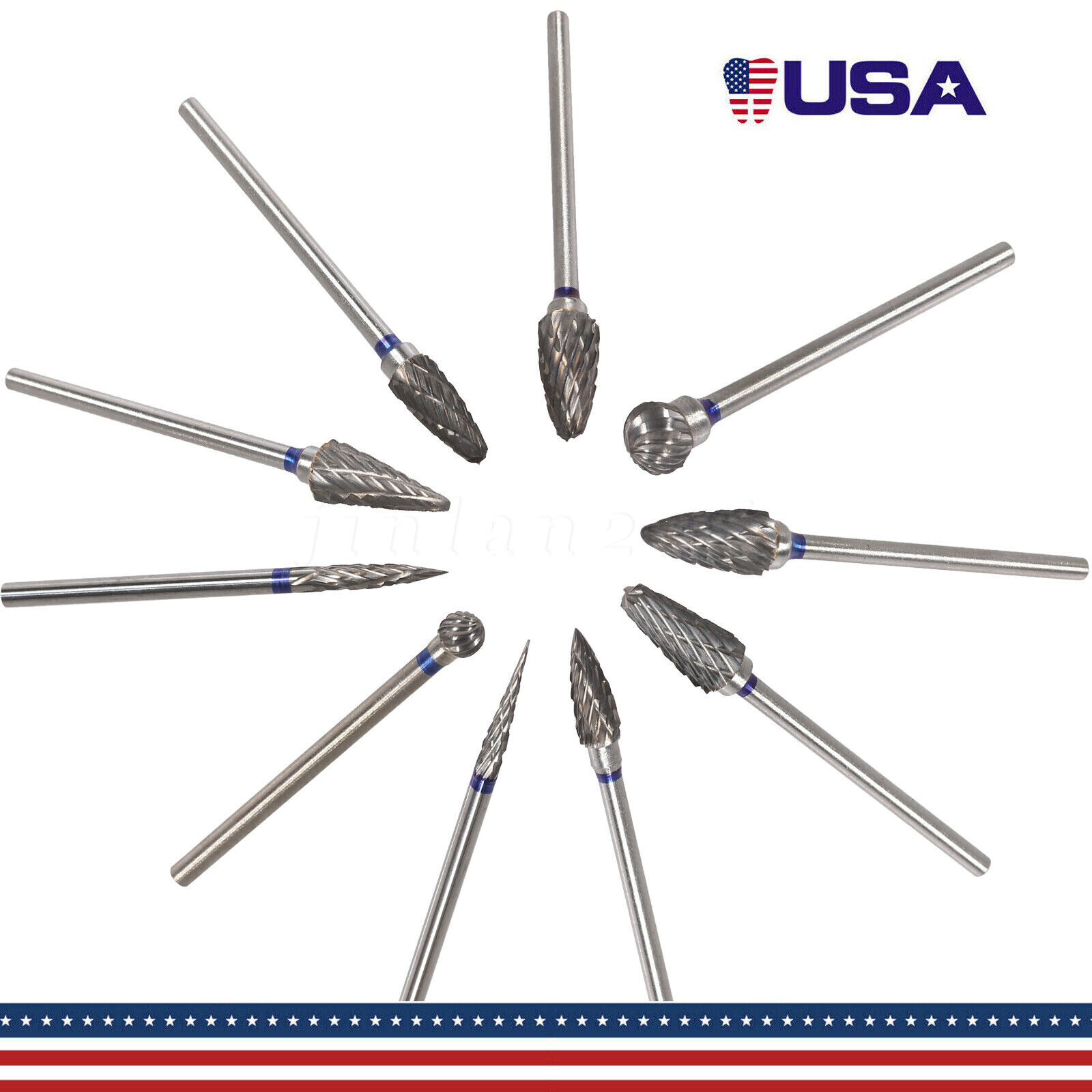 10 Pcs HP Tungsten Steel Carbide Cutter Dental Denture Burs Lab Drill Polisher P