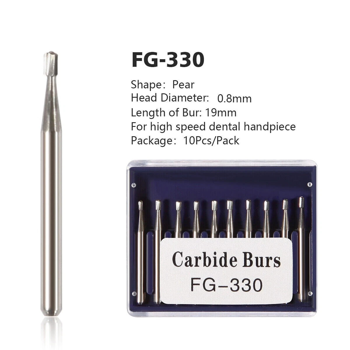 1-100Pcs Dental 19/21/25mm Tungsten Carbide FG Burs Round/Fissure/Pear Shape Bur