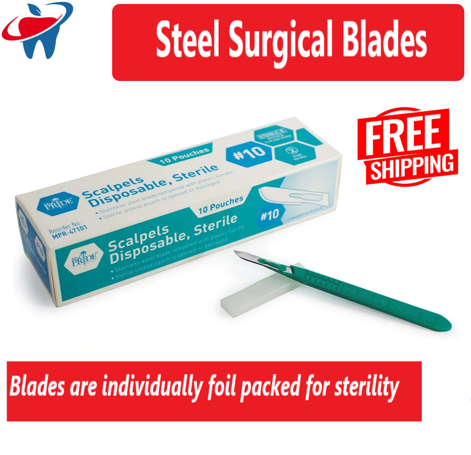 Surgical Blades, Stainless Sterile Blade #10 #11 #12 #15 #20 #21 #22 #23, 100/Pk