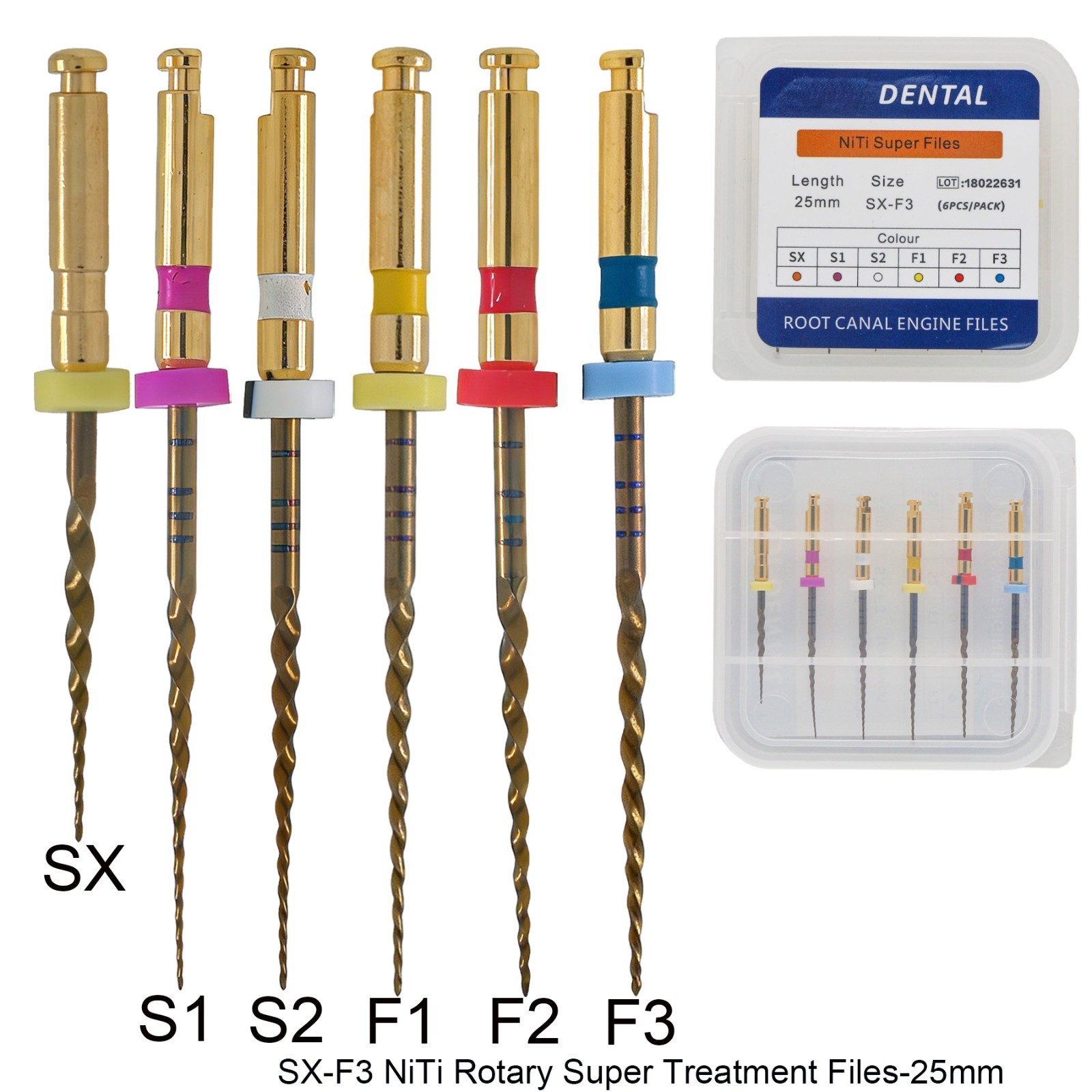 6Pcs Dental Endodontic Rotary File NITI Root Canal Treatment SX-F3 21/25/28/31MM