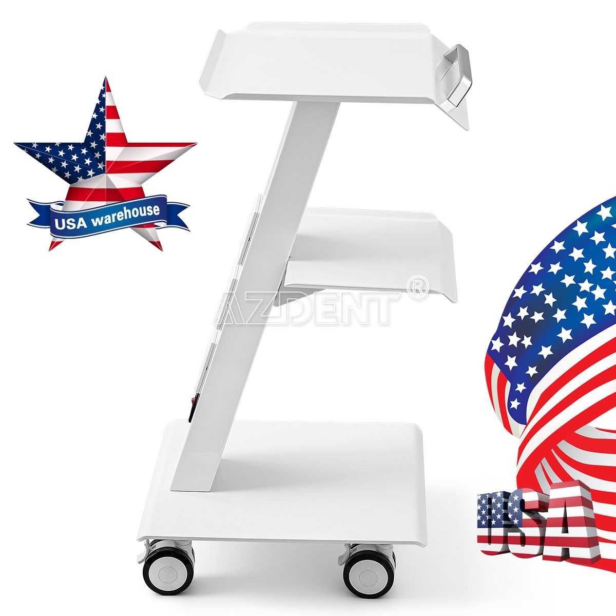 Hospital Stainless Steel Three Layers Serving Medical Cart Dental Lab Trolley GT