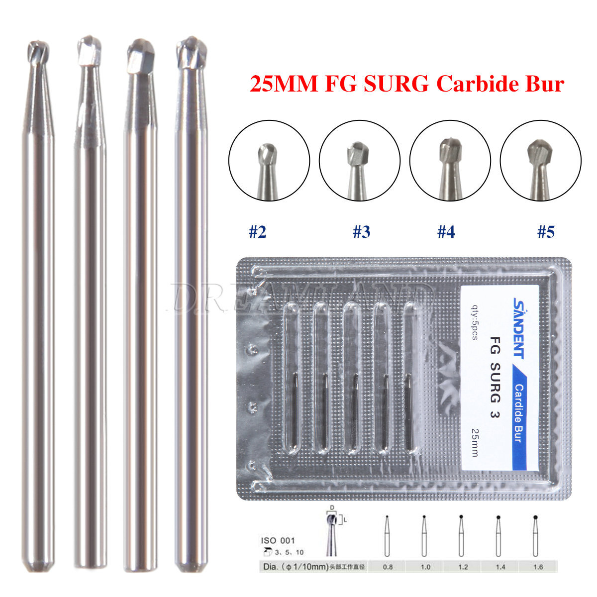 USA Dental Carbide Burs FG Round 19mm/Surgical Burs 25mm 40 Types For High Speed