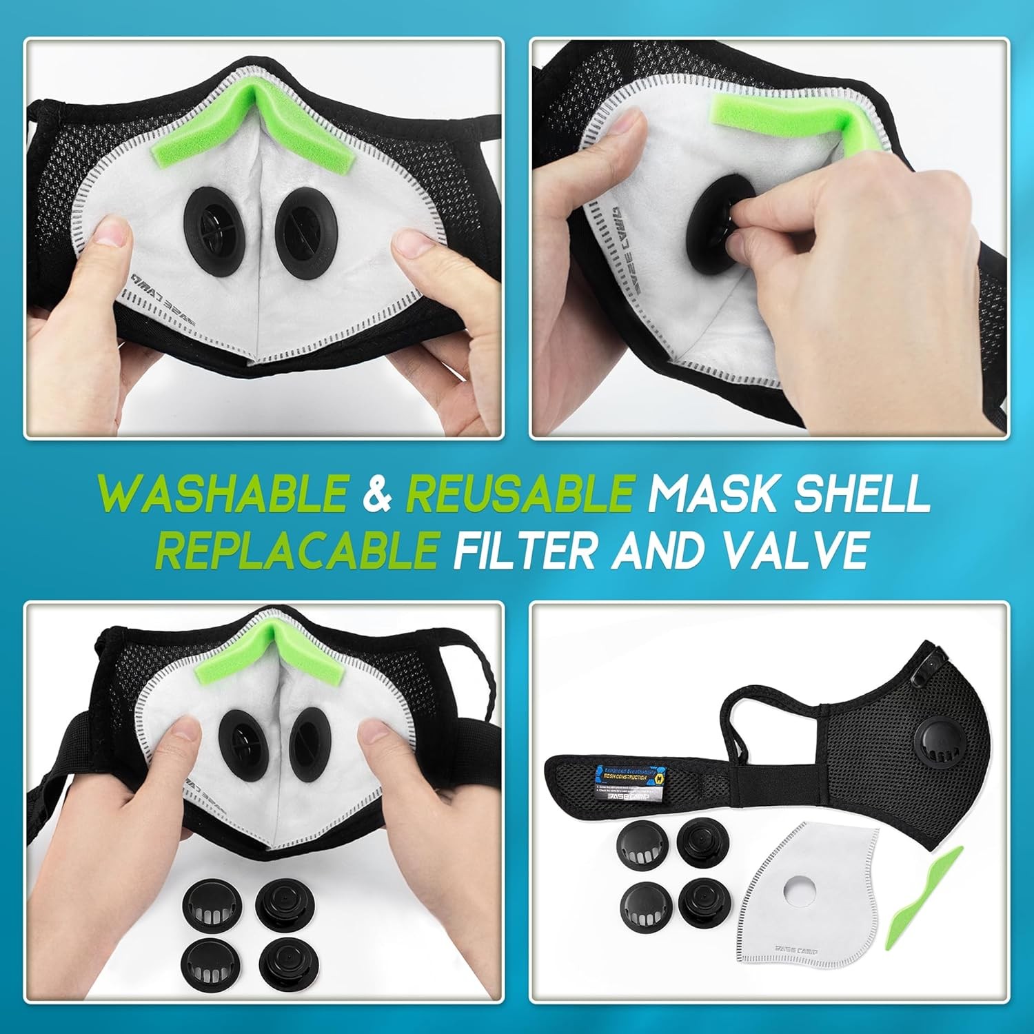 Reusable Cycling Sports Face Mask Breathing Valves With Active Carbon Filter US
