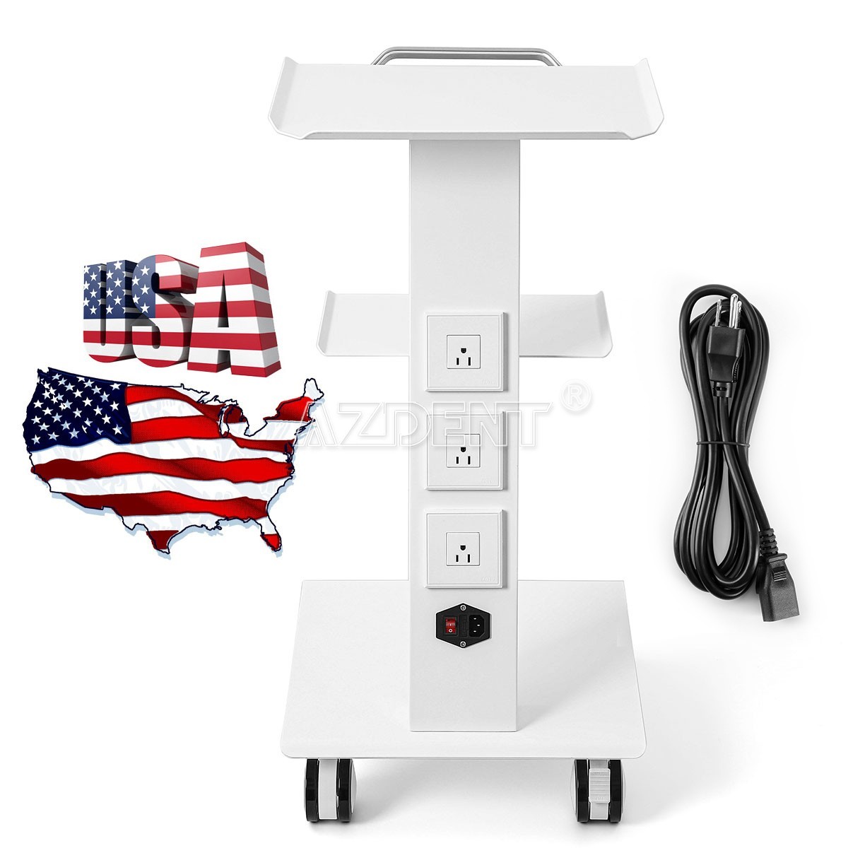 Hospital Stainless Steel Three Layers Serving Medical Cart Dental Lab Trolley GT