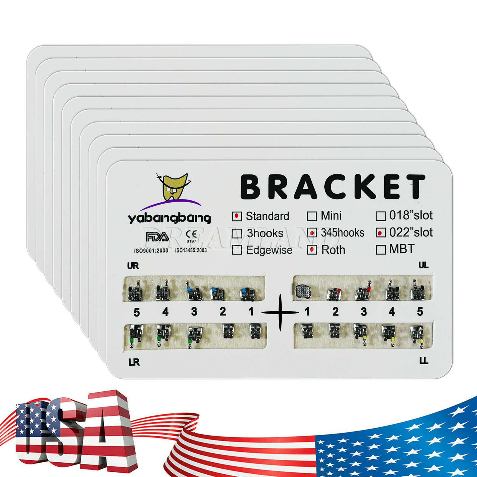 Yabangbang Dental Ortho Brackets Braces Mini/Standard MBT/Roth 022/018 Hooks 345