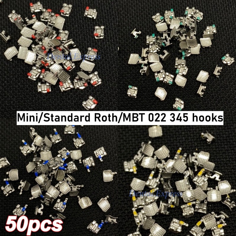 50 Dental Orthodontic Brackets Metal Braces Mini Standard roth/mbt 022 345 hooks