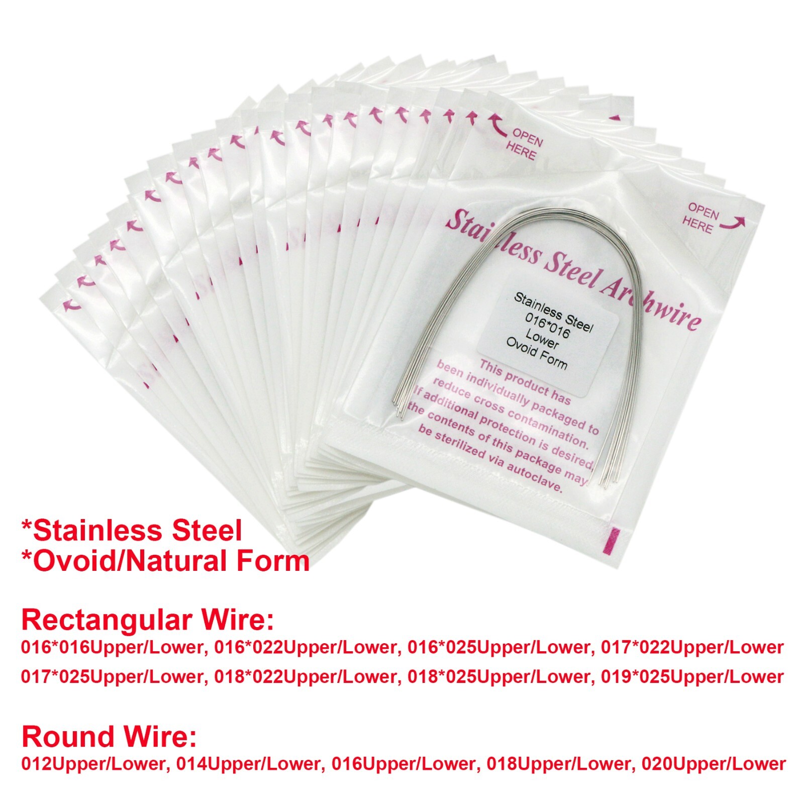100Pcs Dental Ortho Arch Wire Round/Rectangular Stainless Steel Ovoid/Natural
