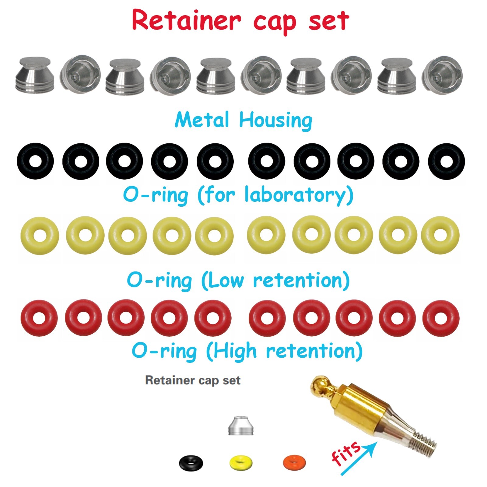 10PCS Dental O-Ring Kit Retention force for Ball Attachment Abutment for Hiossen